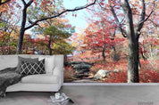 3D Nature Red Maple Trunk Path Wall Mural Wallpaper SWW140- Jess Art Decoration