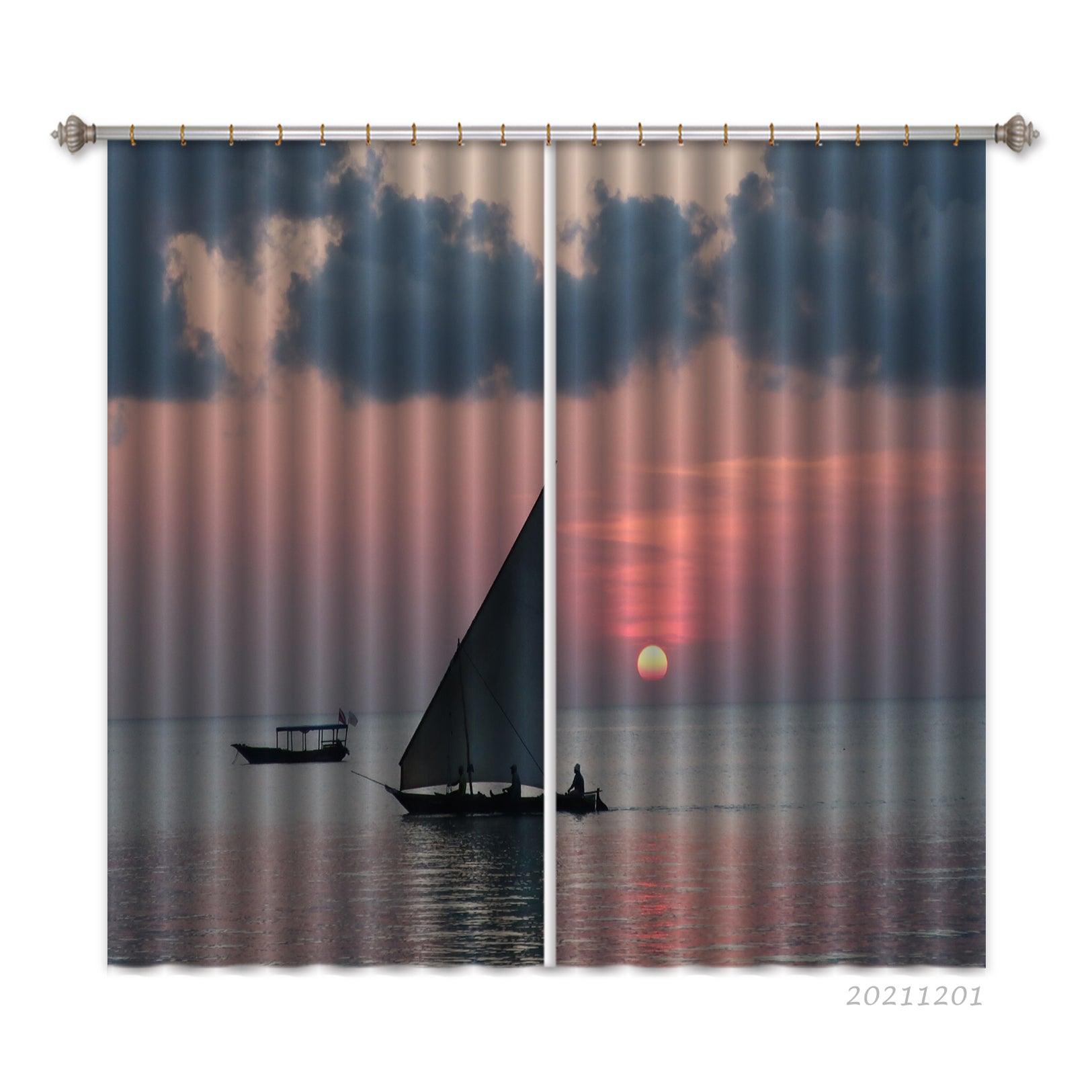 3D Sea Sailing Sky Sun Blue Landscape Curtains and Drapes LLL 257- Jess Art Decoration