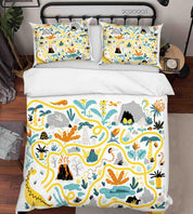 3D Cartoon Hand Drawn Colorful Dinosaur Plant Illustration Animal Quilt Cover Set Bedding Set Duvet Cover Pillowcases LXL- Jess Art Decoration