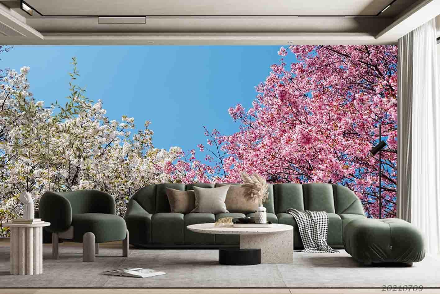 3D White Pink Sakura Wall Mural Wallpaper SWW3836- Jess Art Decoration
