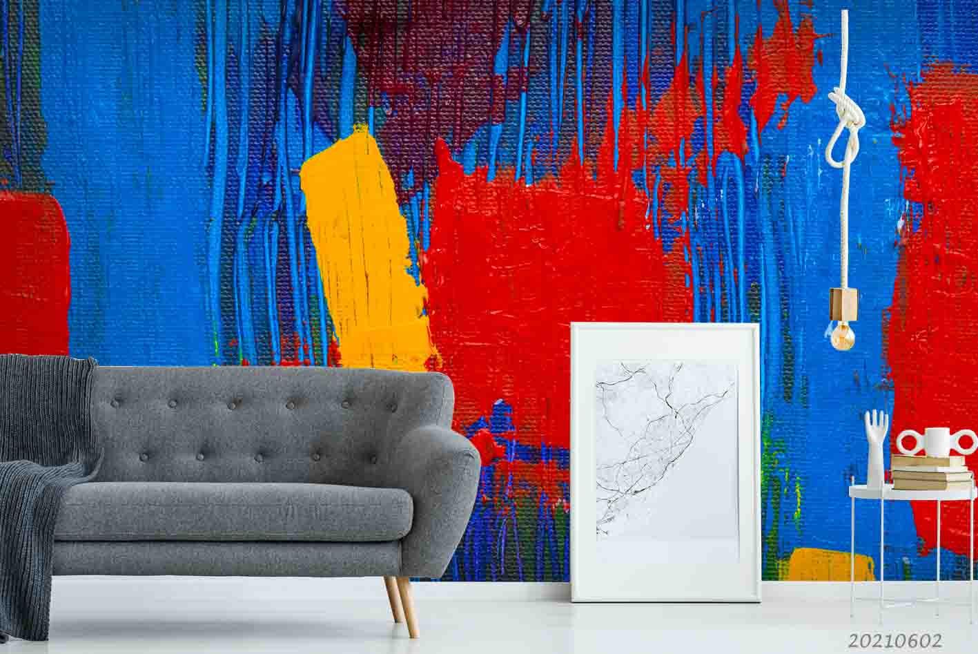 3D Abstract Oil Painting Brush Burlap Blue Color Wall Mural Wallpaper SWW994- Jess Art Decoration