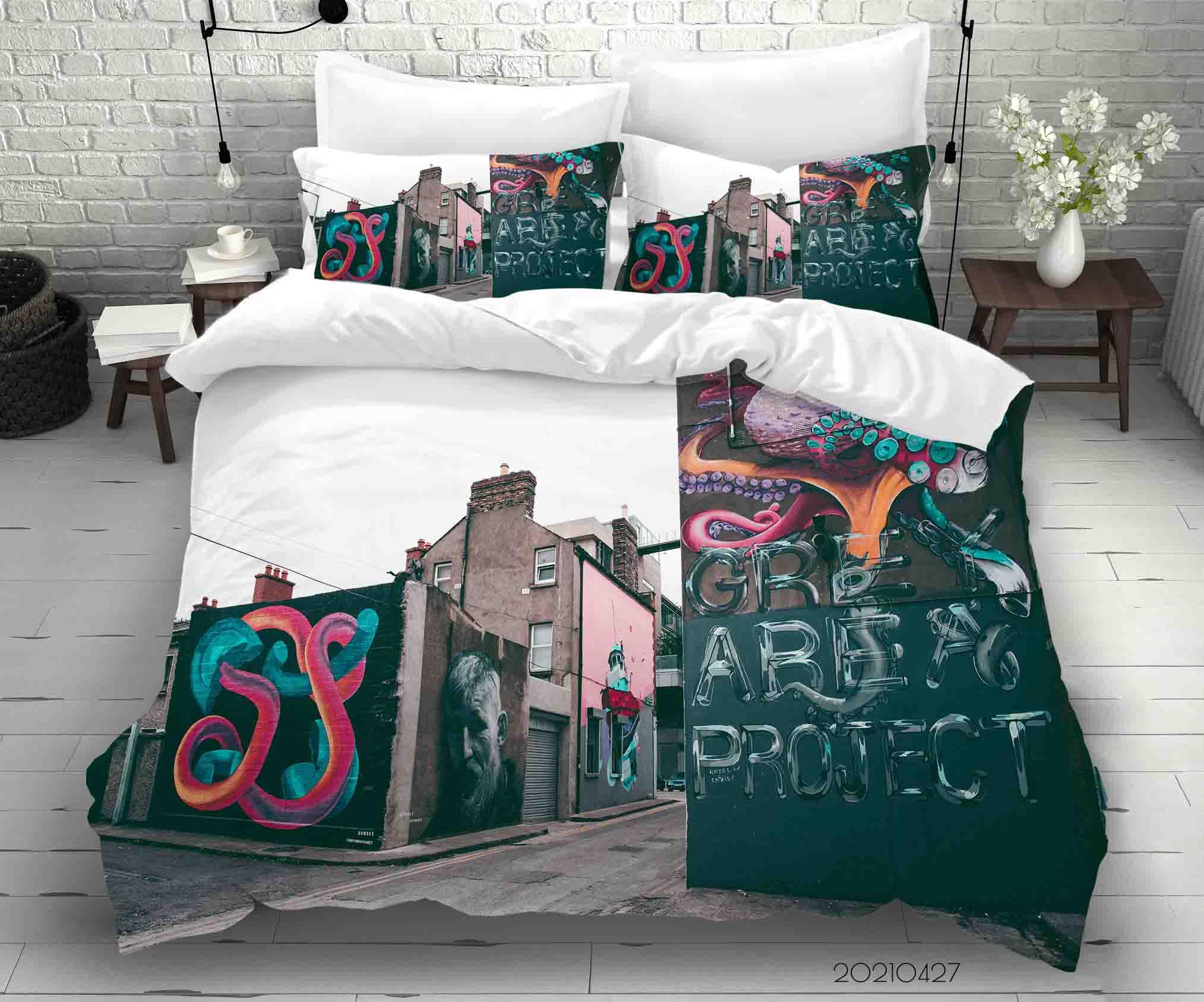 3D Abstract Art Street Graffiti Quilt Cover Set Bedding Set Duvet Cover Pillowcases 98- Jess Art Decoration