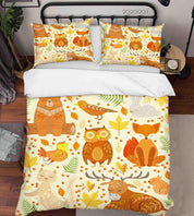 3D Cartoon Hand Drawn Colorful Owl Bear Bird Cat Animal Plant Quilt Cover Set Bedding Set Duvet Cover Pillowcases LXL- Jess Art Decoration