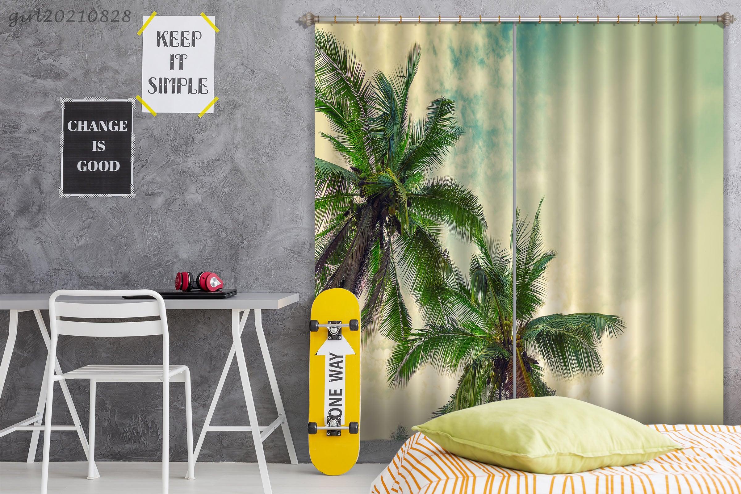3D Sky Coconut Tree Curtains and Drapes LQH 100- Jess Art Decoration