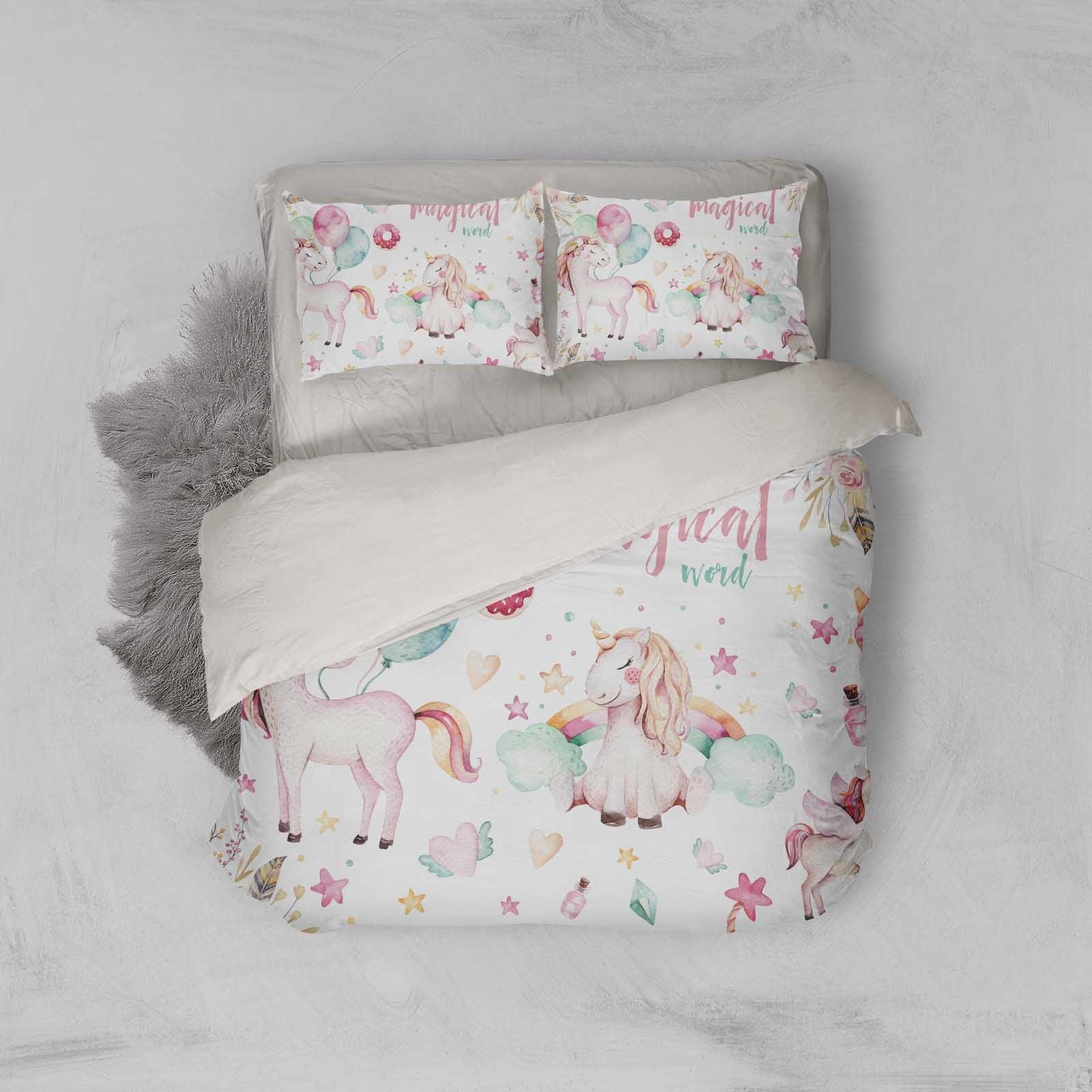 3D Watercolor Unicorn Rainbow Quilt Cover Set Bedding Set Pillowcases 25- Jess Art Decoration