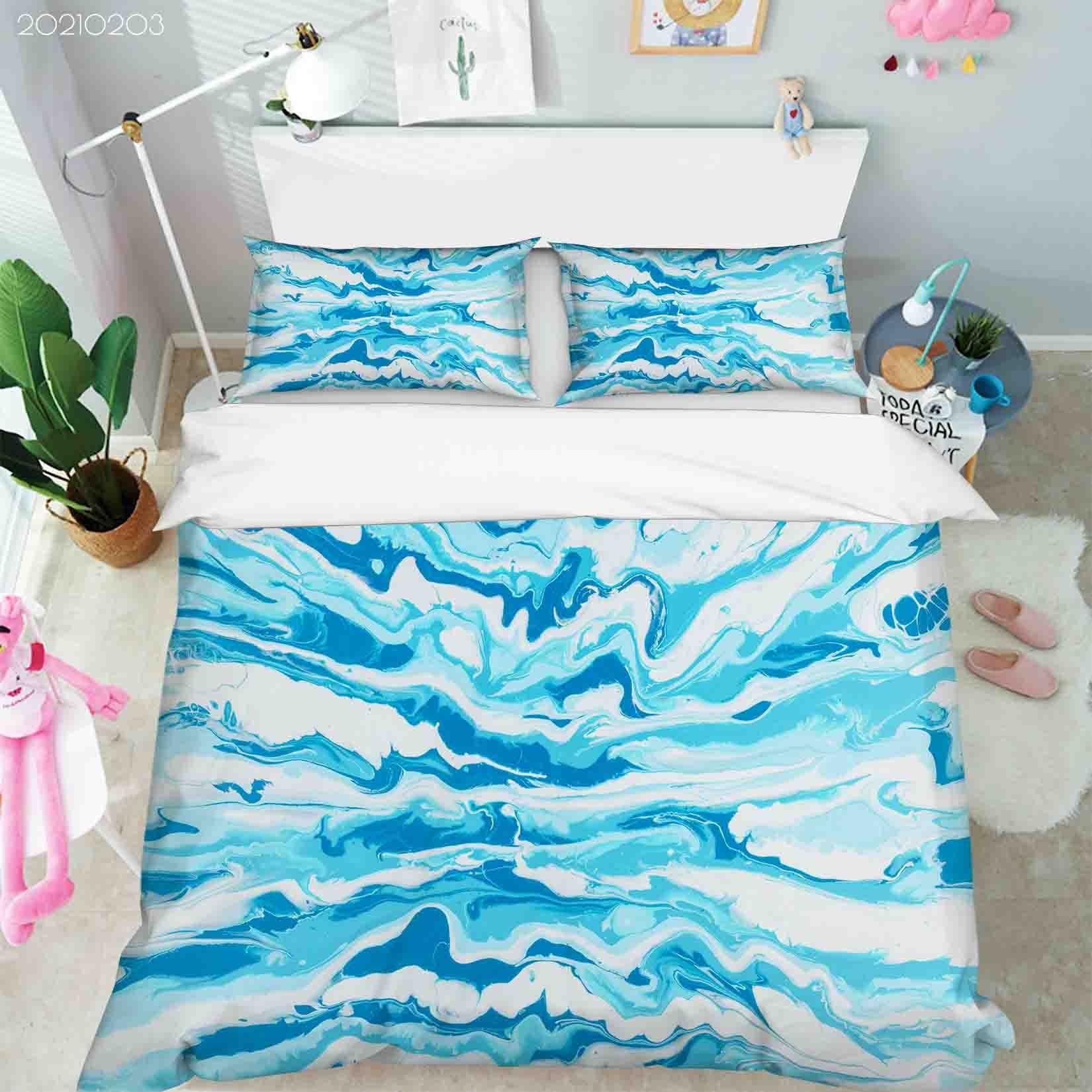 3D Abstract Blue Marble Quilt Cover Set Bedding Set Duvet Cover Pillowcases 45- Jess Art Decoration