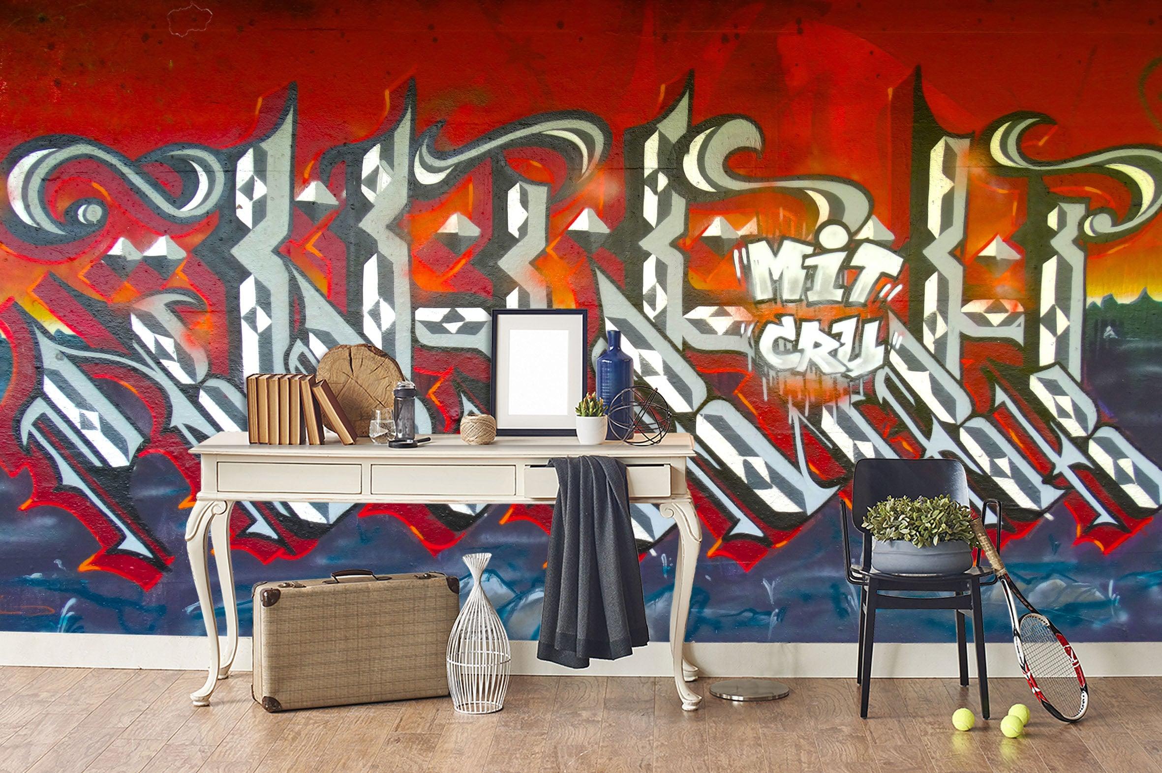3D Red Brick Abstract Slogan Graffiti Wall Mural Wallpaper 95- Jess Art Decoration