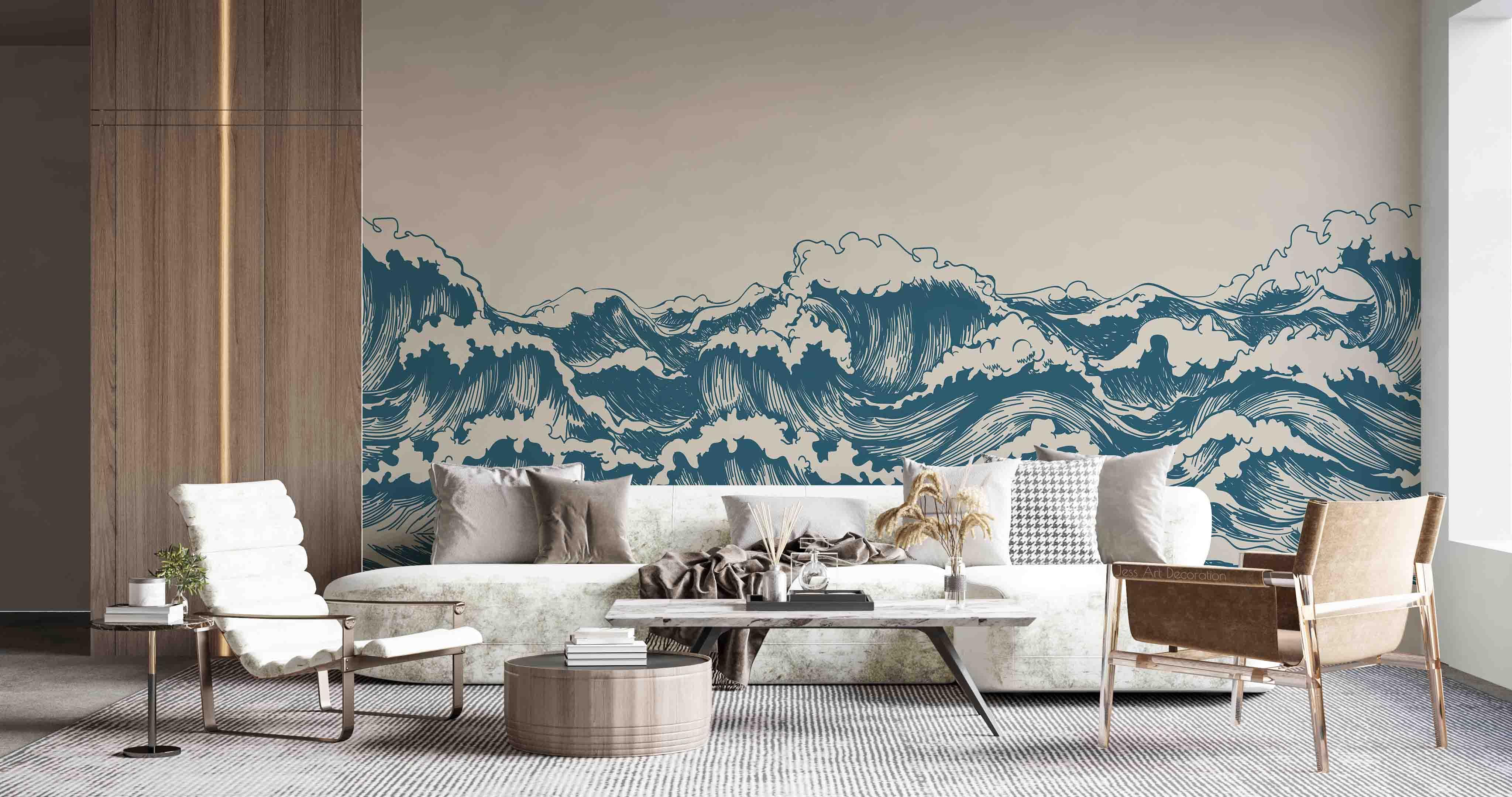 3D Abstract Blue Ocean Waves Wall Mural Wallpaper GD 2727- Jess Art Decoration