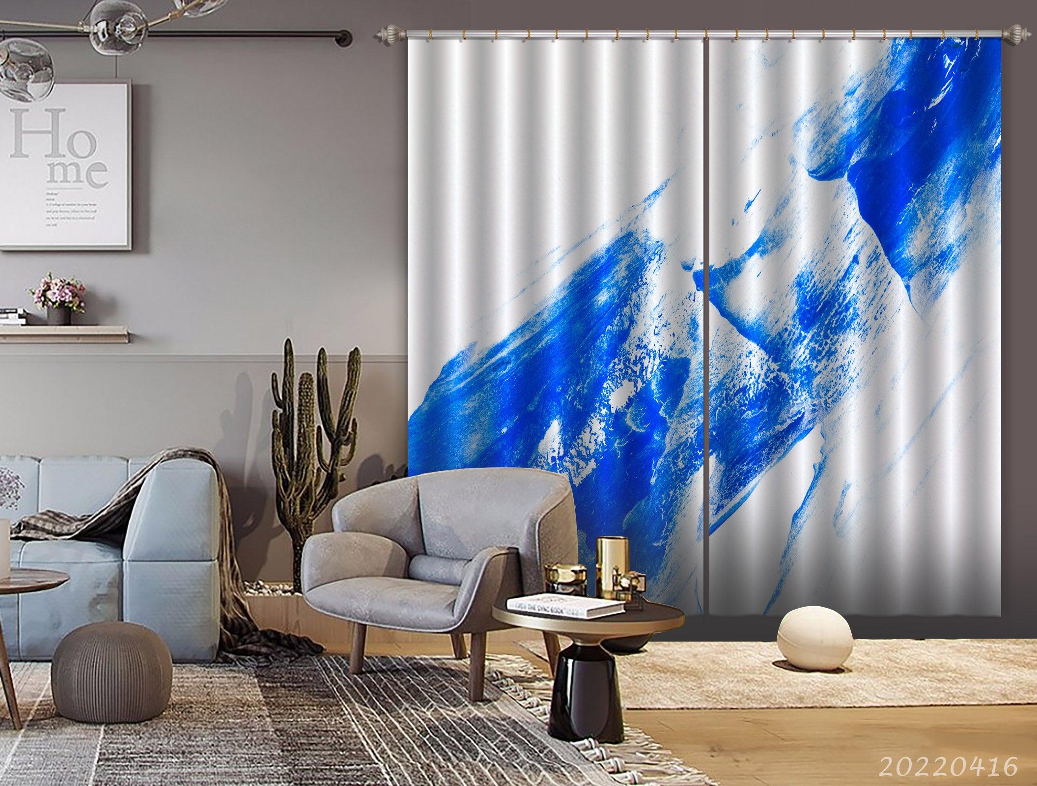 3D Abstract Blue Paint Texture White Curtains and Drapes GD 4329- Jess Art Decoration