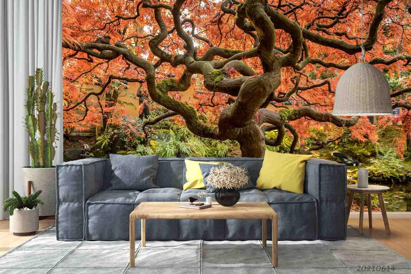 3D Red Maple Woods Wall Mural Wallpaper SWW2347- Jess Art Decoration