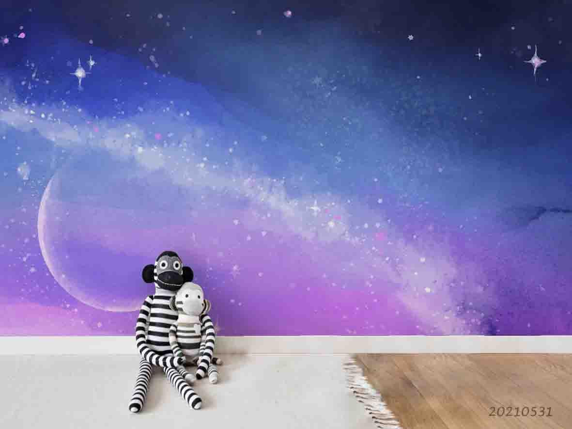 3D Cartoon Watercolor Universe Galaxy Nebula Wall Mural Wallpaper SWW765- Jess Art Decoration