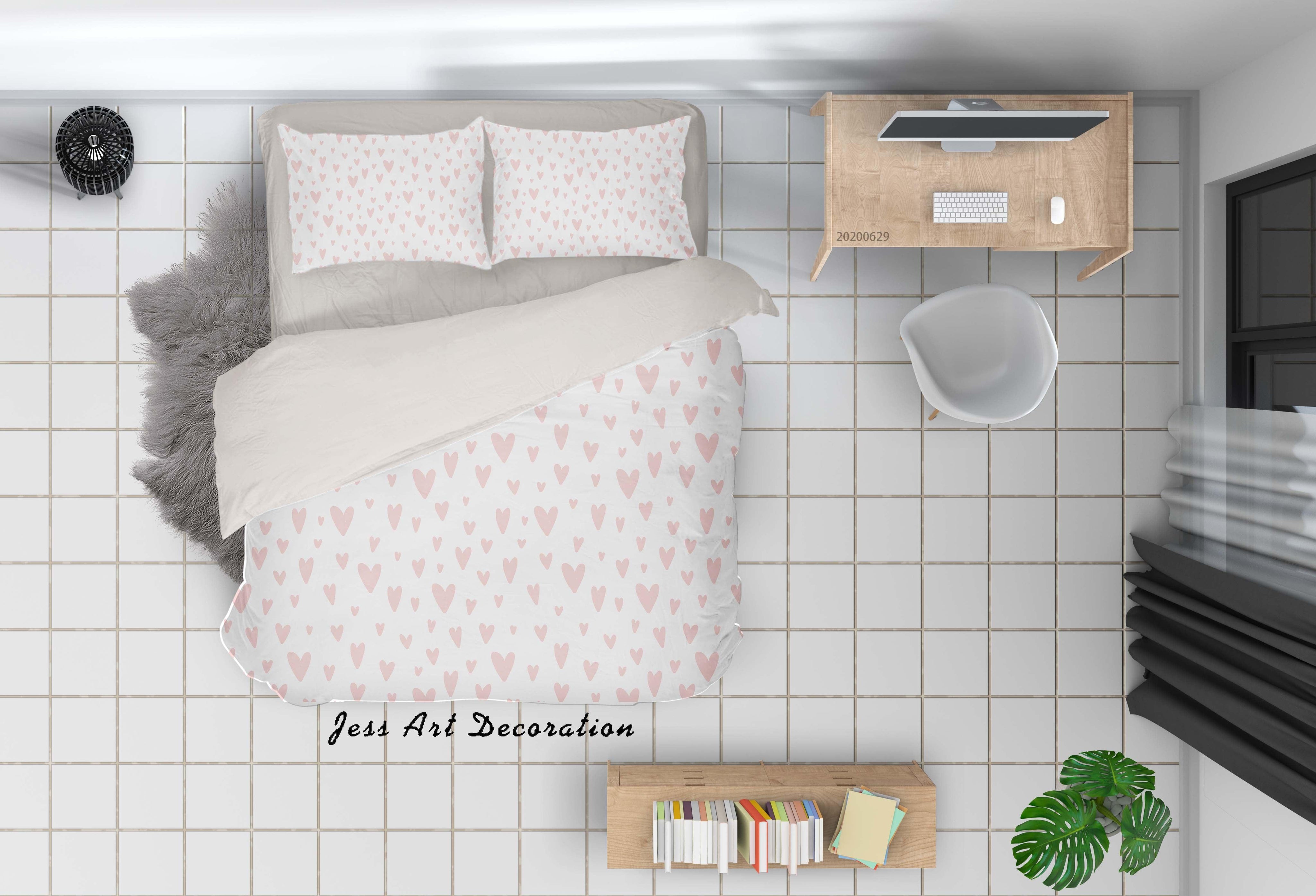 3D White Pink Heart Quilt Cover Set Bedding Set Duvet Cover Pillowcases SF51- Jess Art Decoration