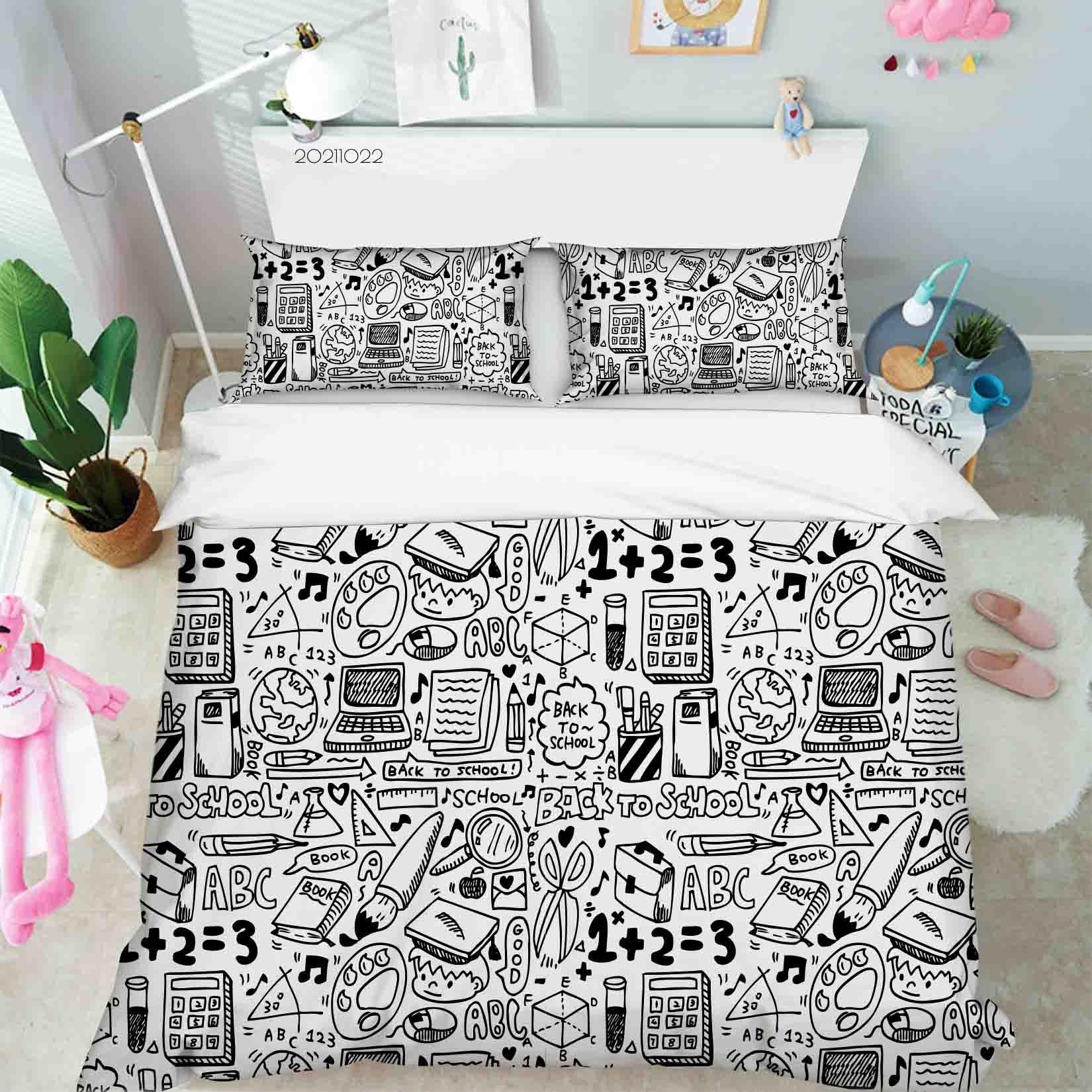 3D Abstract School Supplies Graffiti Quilt Cover Set Bedding Set Duvet Cover Pillowcases 64- Jess Art Decoration