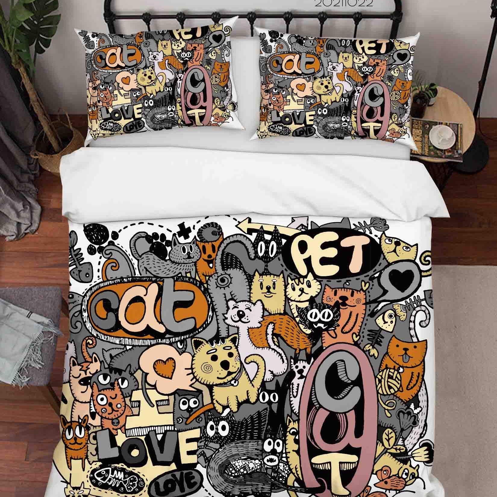 3D Abstract Animal Cat Graffiti Quilt Cover Set Bedding Set Duvet Cover Pillowcases 46- Jess Art Decoration
