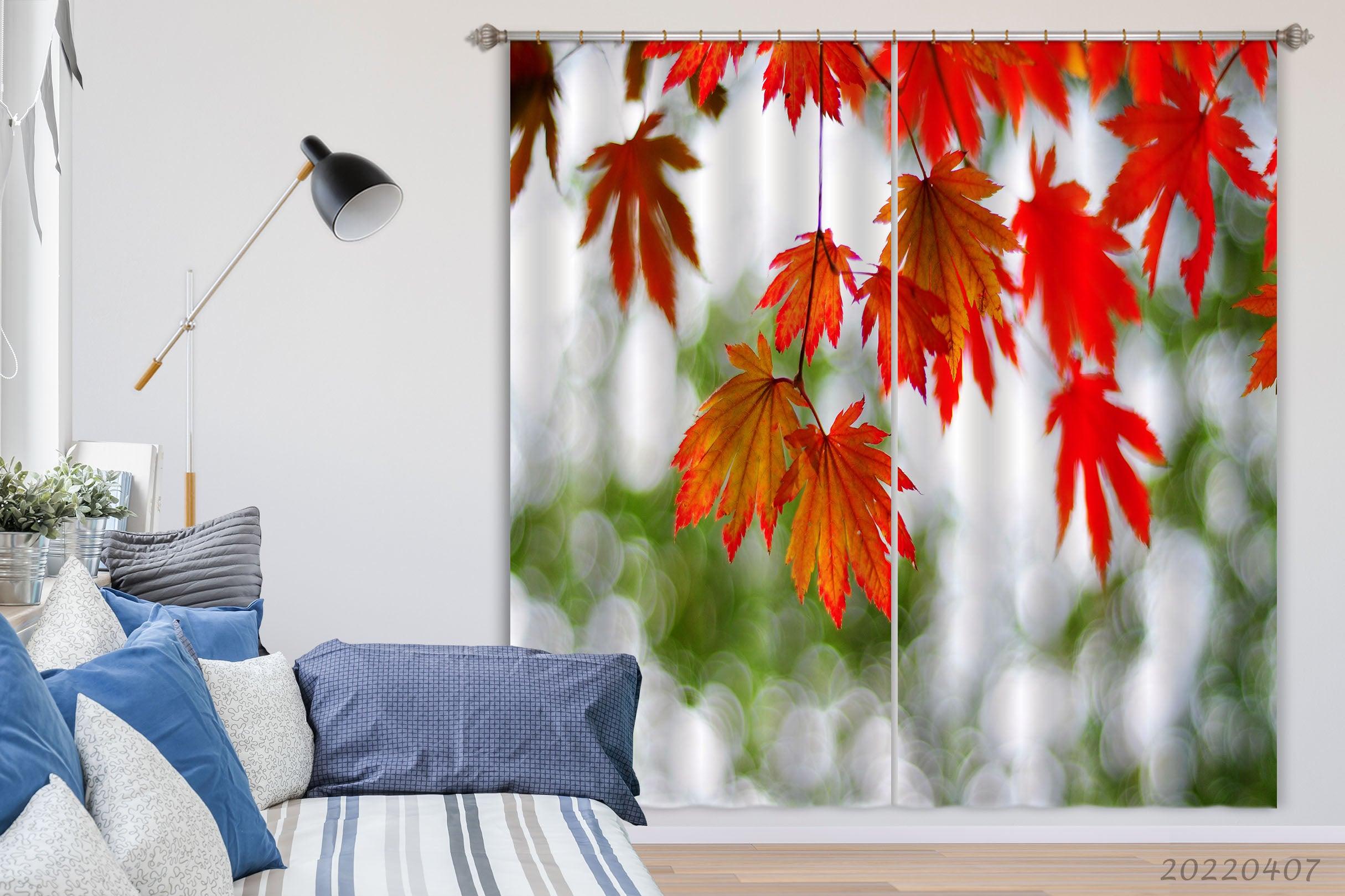 3D Tree Nature Red Maple Leaf Curtains and Drapes GD 3455- Jess Art Decoration