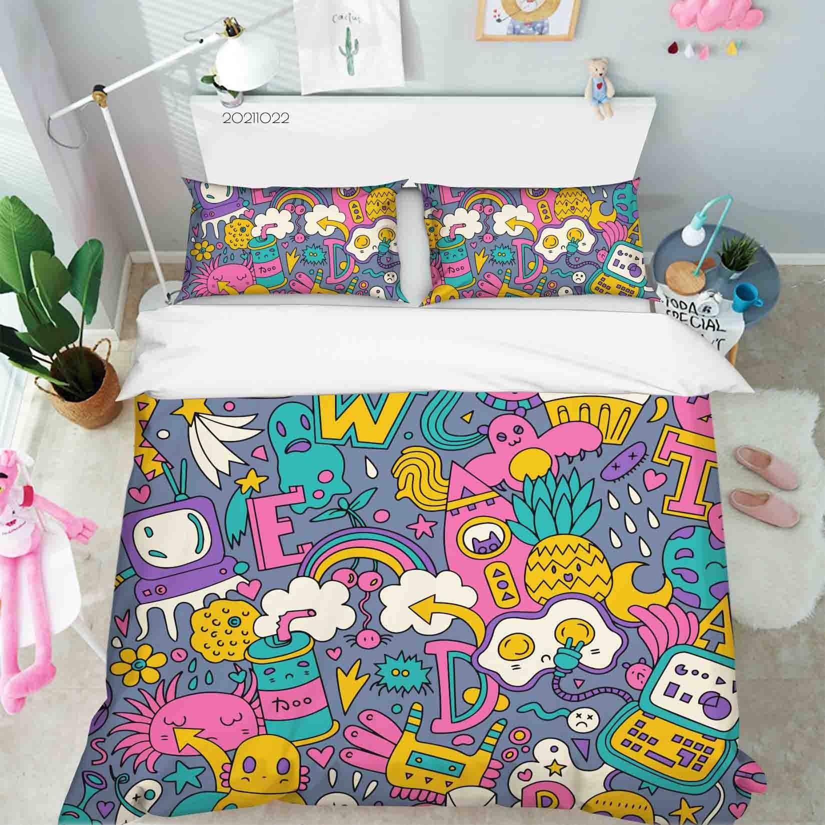 3D Abstract Color Monster Graffiti Quilt Cover Set Bedding Set Duvet Cover Pillowcases 21- Jess Art Decoration