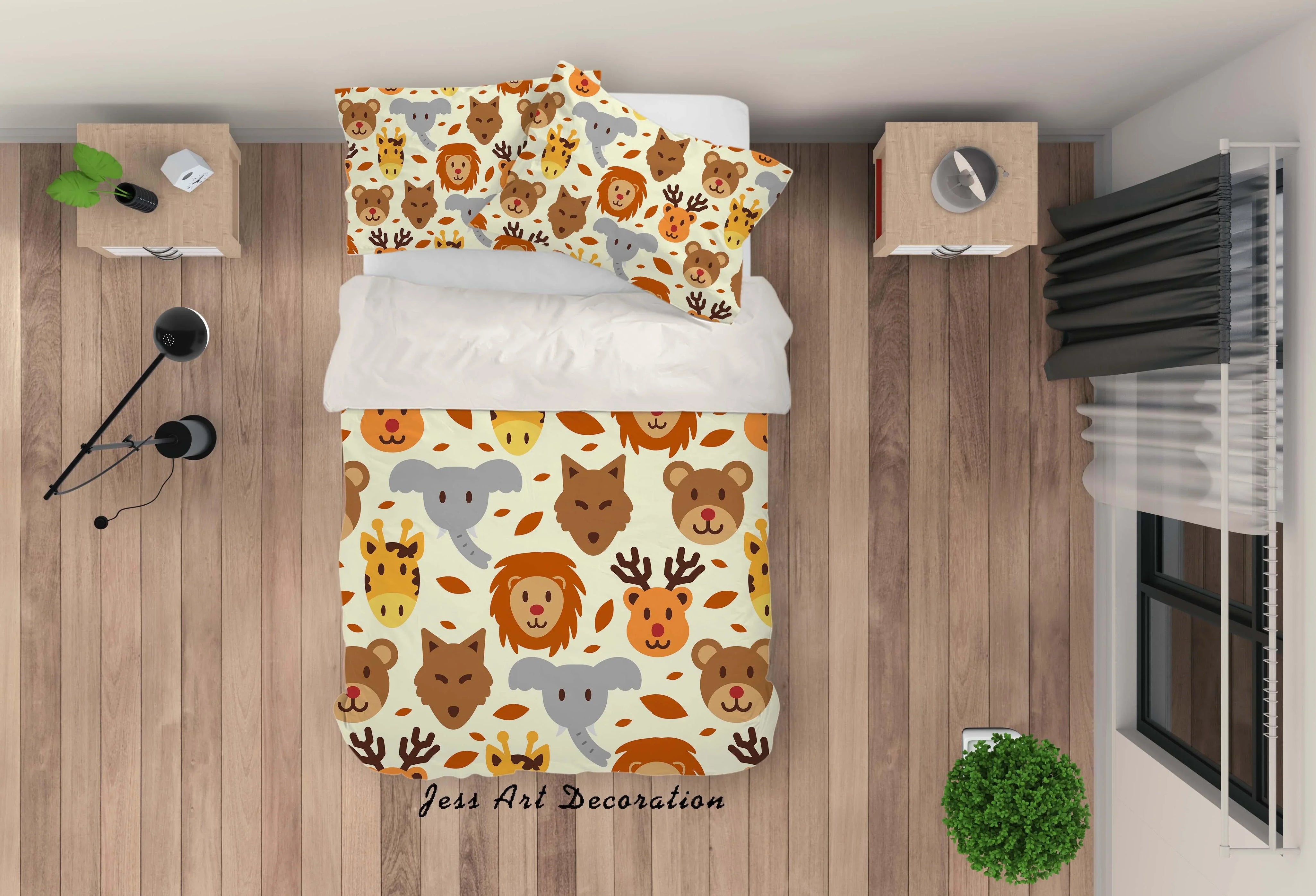 3D Hand drawing Animals Lion Giraff Bear Reindeer Quilt Cover Set Bedding Set Pillowcasesn 76- Jess Art Decoration