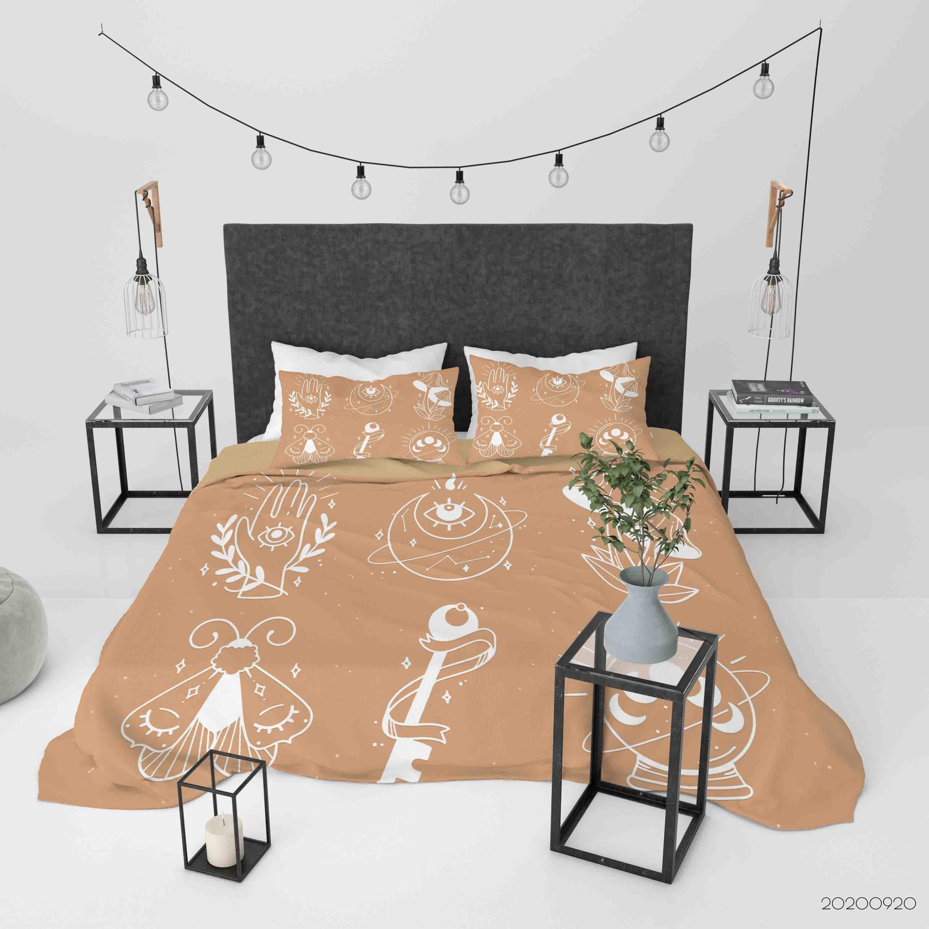 3D Hand Drawn Leaves Moon Esoteric Element Collection Quilt Cover Set Bedding Set Duvet Cover Pillowcases WJ 9164- Jess Art Decoration