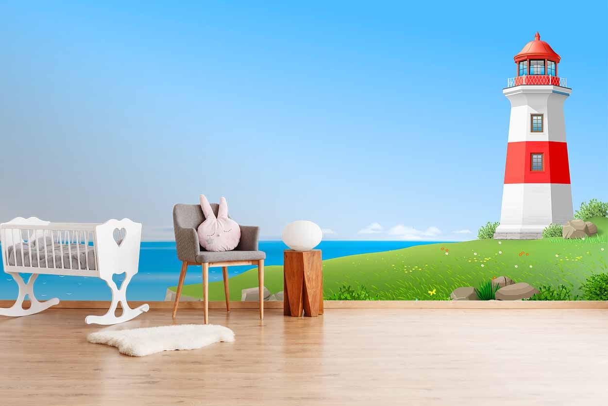 3D Blue Beach Lighthouse Wall Mural Wallpaper 05- Jess Art Decoration