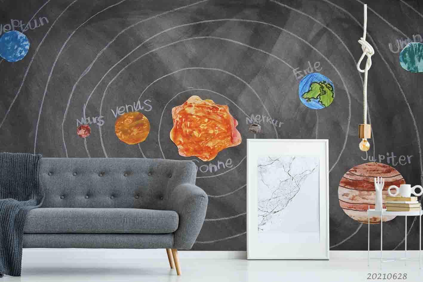 3D Cartoon Solar System Planet Wall Mural Wallpaper LQH 53- Jess Art Decoration