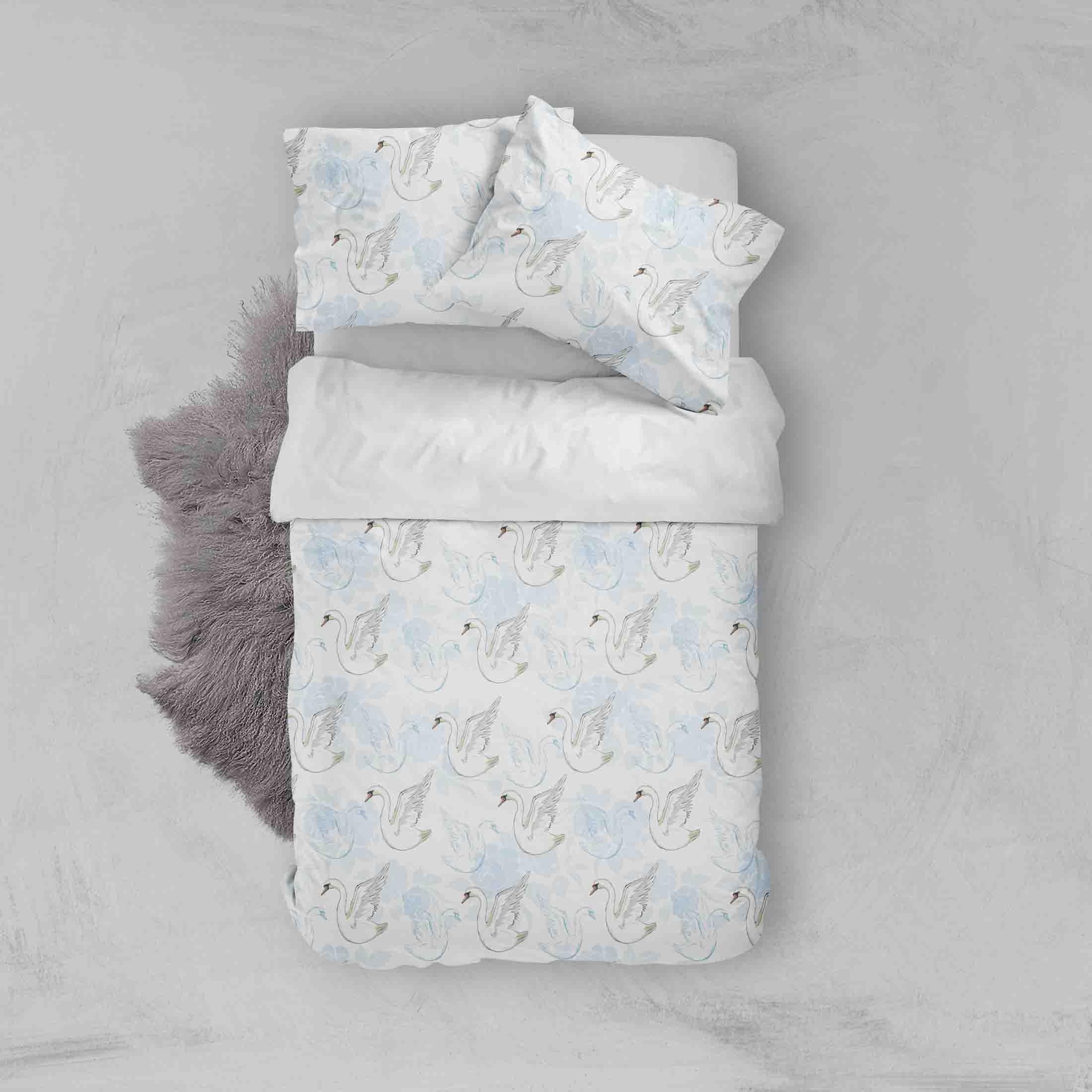 3D White Blue Swan Floral Quilt Cover Set Bedding Set Pillowcases 01- Jess Art Decoration