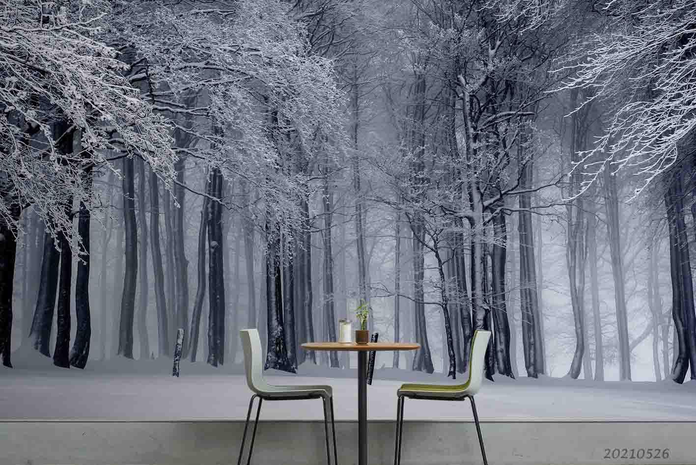 3D Winter Snow Tree Forest Wall Mural Wallpaper SWW392- Jess Art Decoration