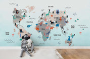 3D Cartoon Animals World Map Wall Mural Wallpaper LQH 20- Jess Art Decoration