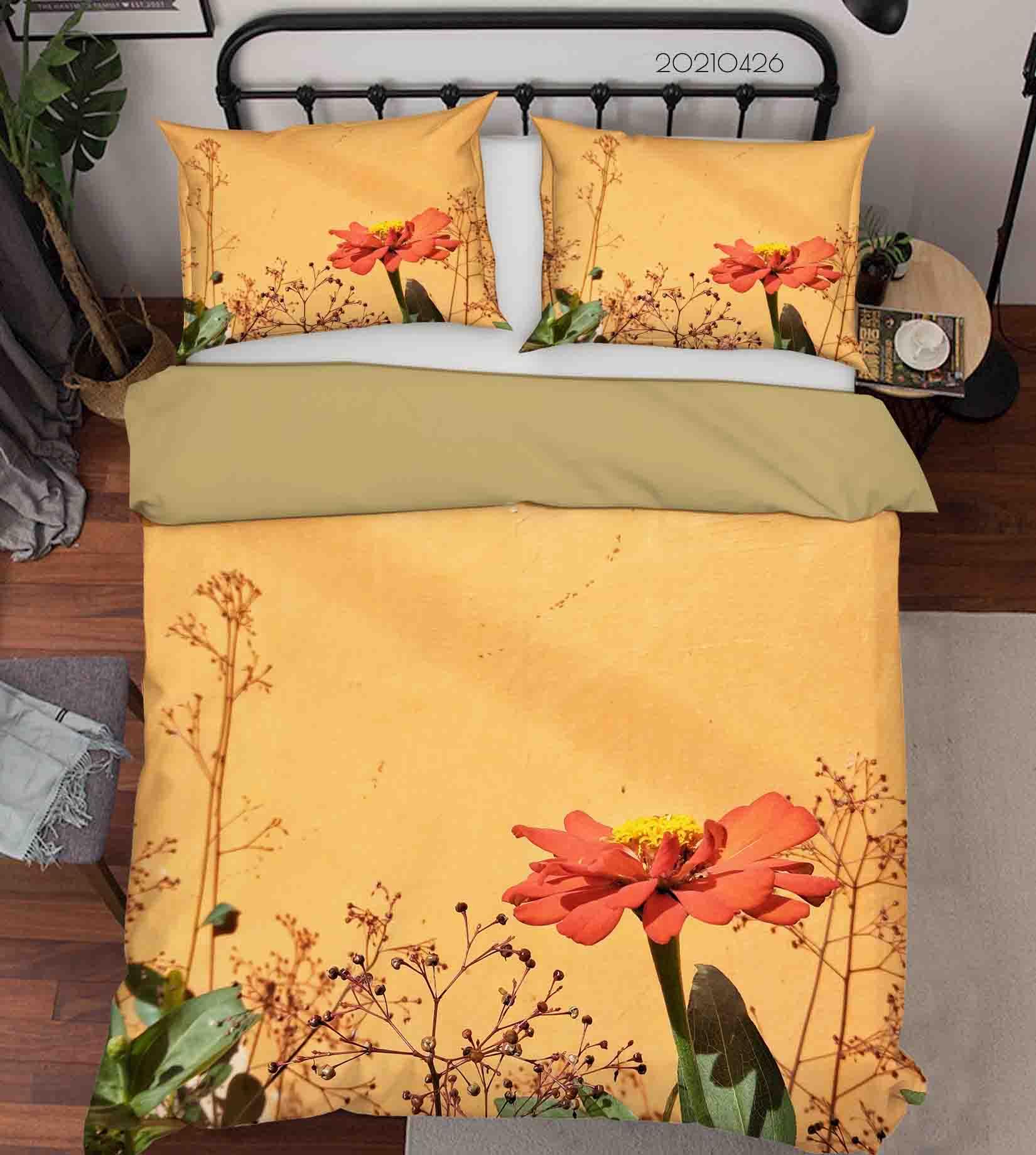 3D Orange Floral Leaves Quilt Cover Set Bedding Set Duvet Cover Pillowcases 23- Jess Art Decoration