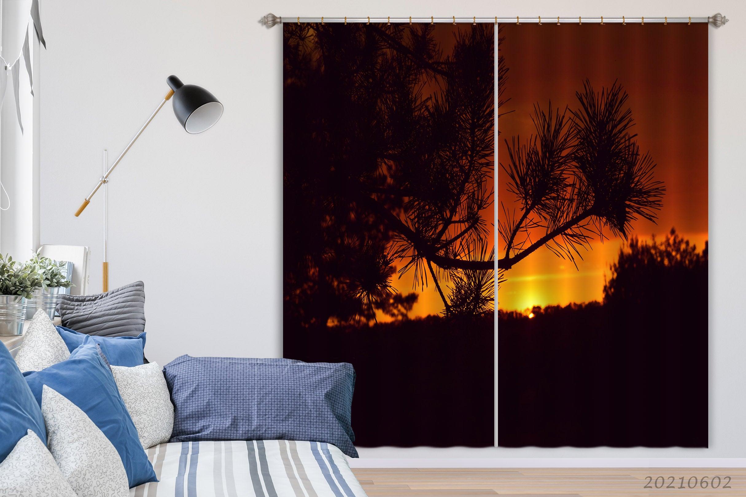 3D Pine Branch Sunset Red Sky Curtains and Drapes GD 681- Jess Art Decoration