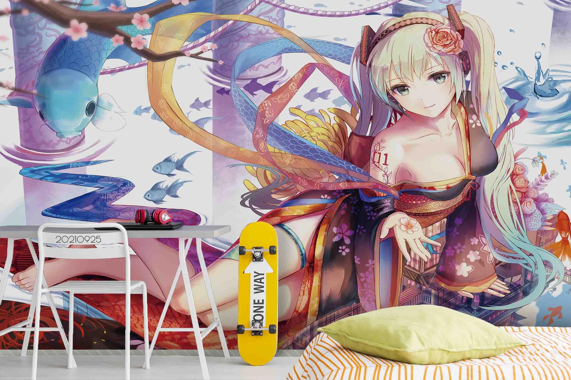 3D Anime Girl Character colourful anime girl character mural wall mural wallpaper for teen room