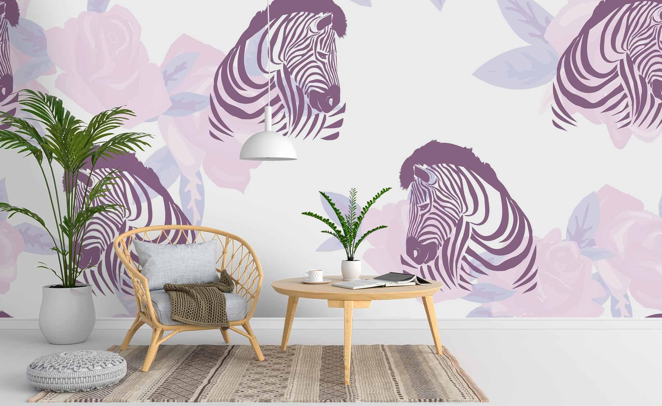 3D Hand Drawn Zebra Floral Wall Mural Wallpaper 46 LQH- Jess Art Decoration
