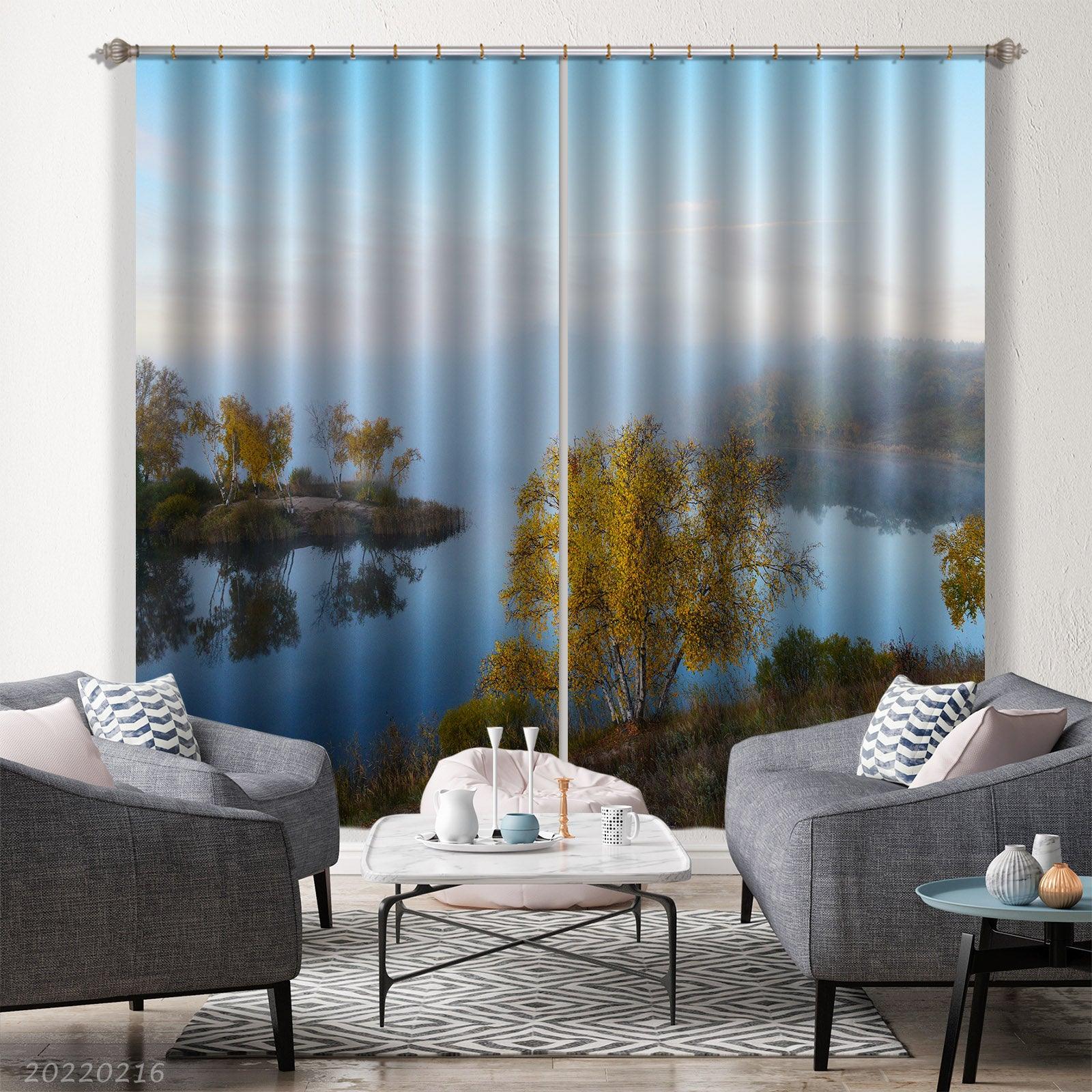 3D Woods Lake Reflection Scenery Curtains and Drapes GD 1961- Jess Art Decoration