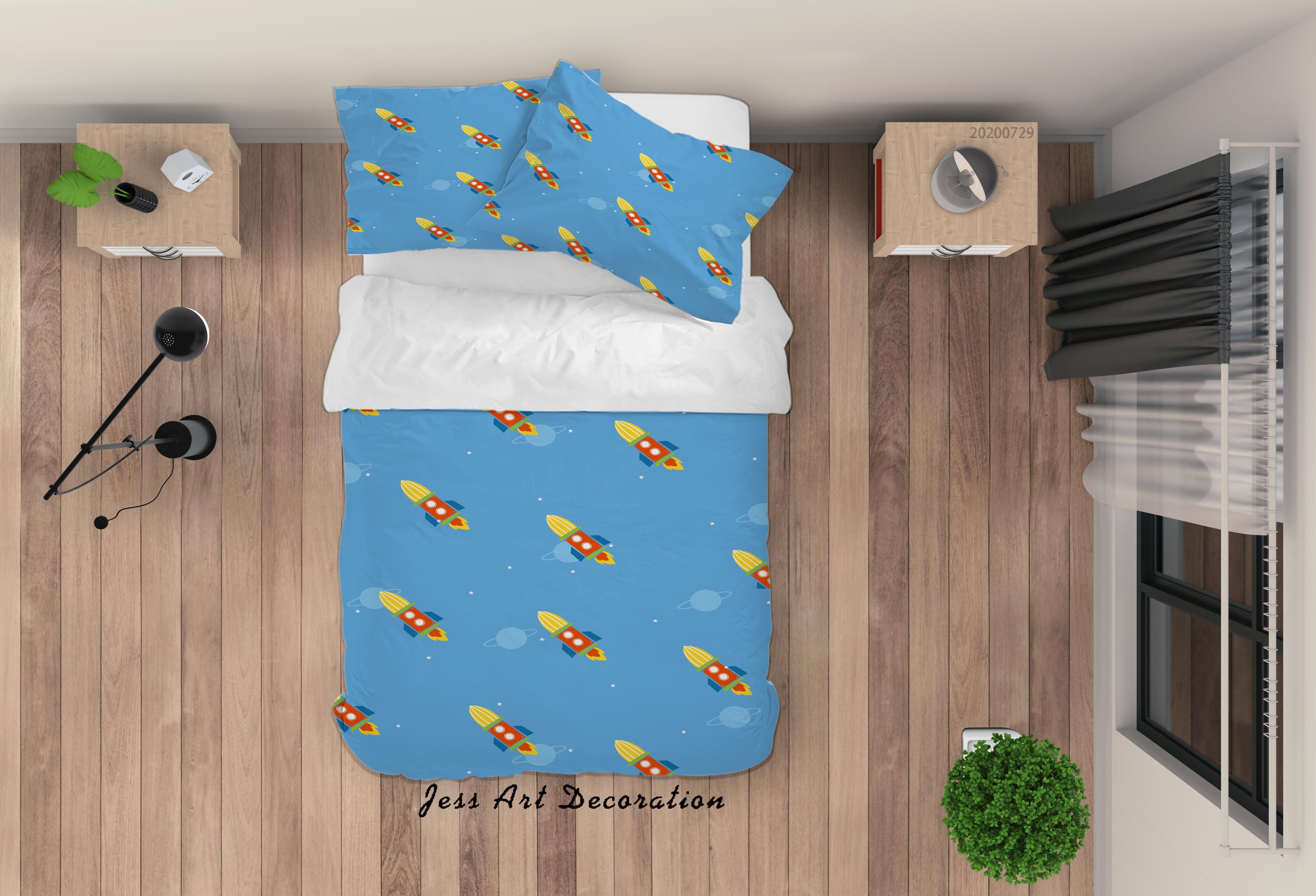 3D Cartoon Blue Rocket Quilt Cover Set Bedding Set Duvet Cover Pillowcases LXL 167- Jess Art Decoration