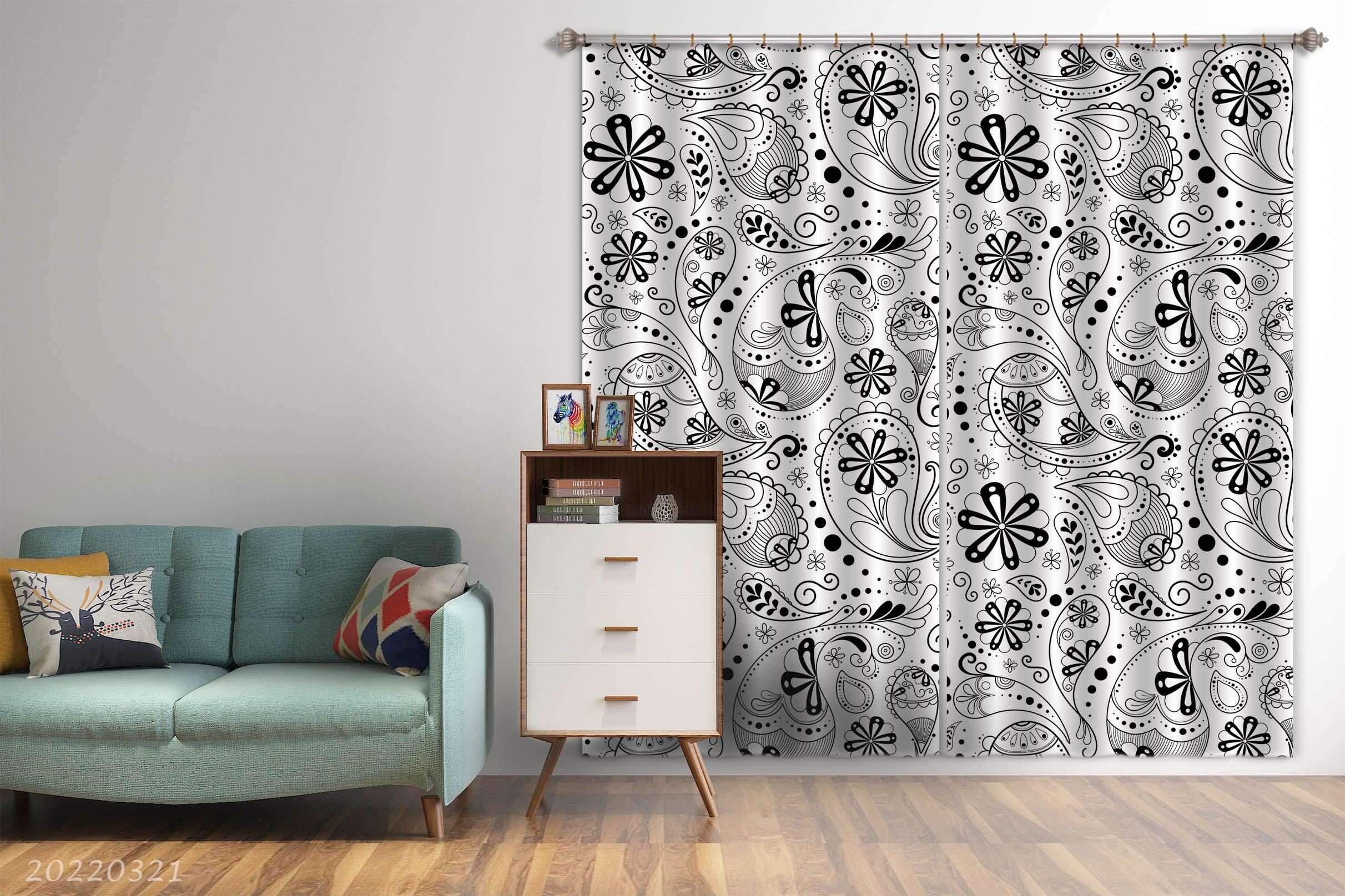 3D Abstract Black Floral Pattern Curtains and Drapes GD 3122- Jess Art Decoration