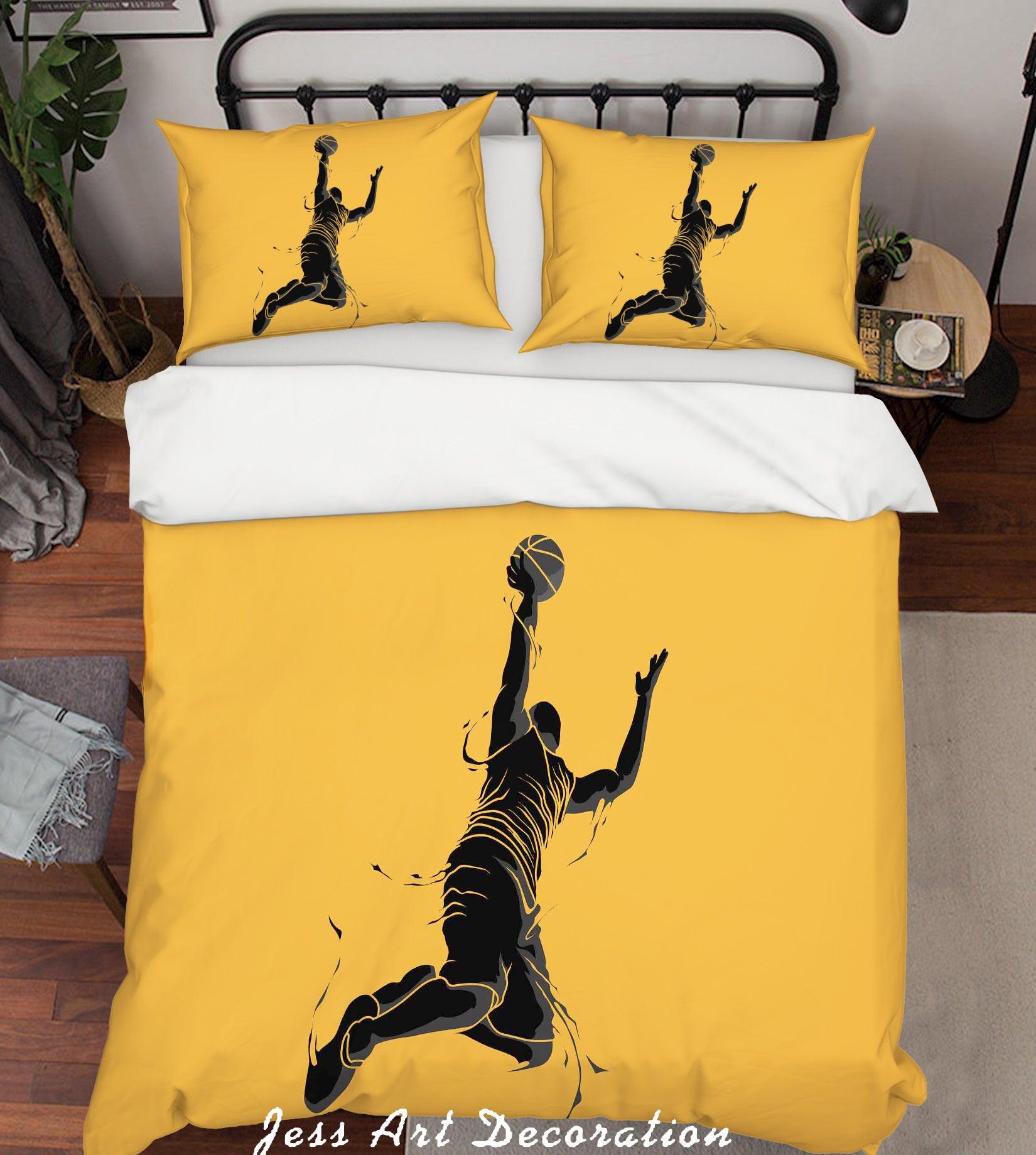 3D Yellow Basketball Player Dunk Quilt Cover Set Bedding Set Pillowcases 16- Jess Art Decoration
