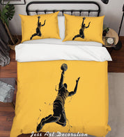 3D Yellow Basketball Player Dunk Quilt Cover Set Bedding Set Pillowcases 16- Jess Art Decoration