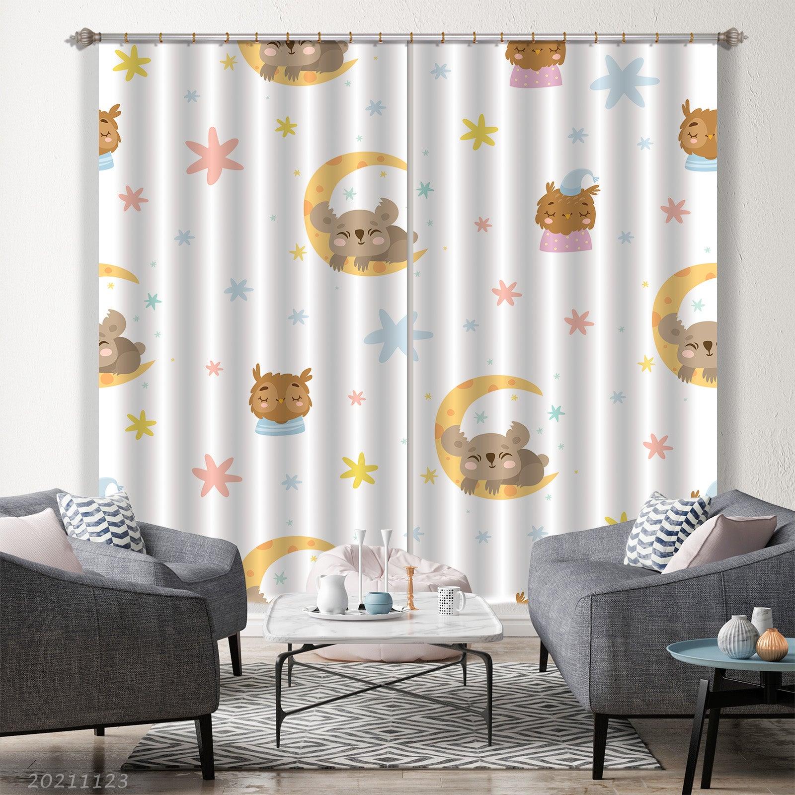 3D Cartoon Animal Koala Moon Star Curtains and Drapes LQH 48- Jess Art Decoration