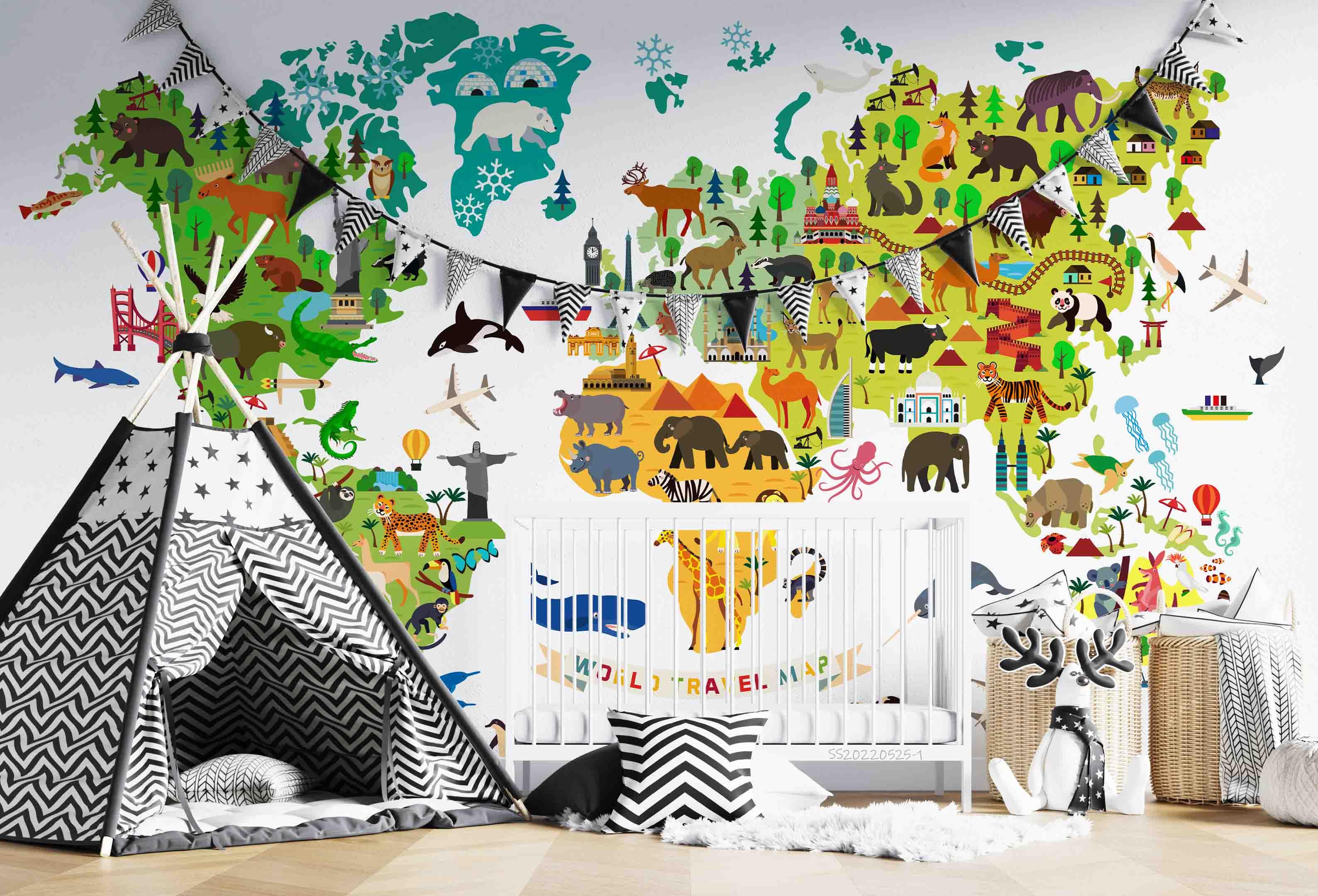 3D World Map Animal Building Wall Mural Wallpaper GD 4720- Jess Art Decoration