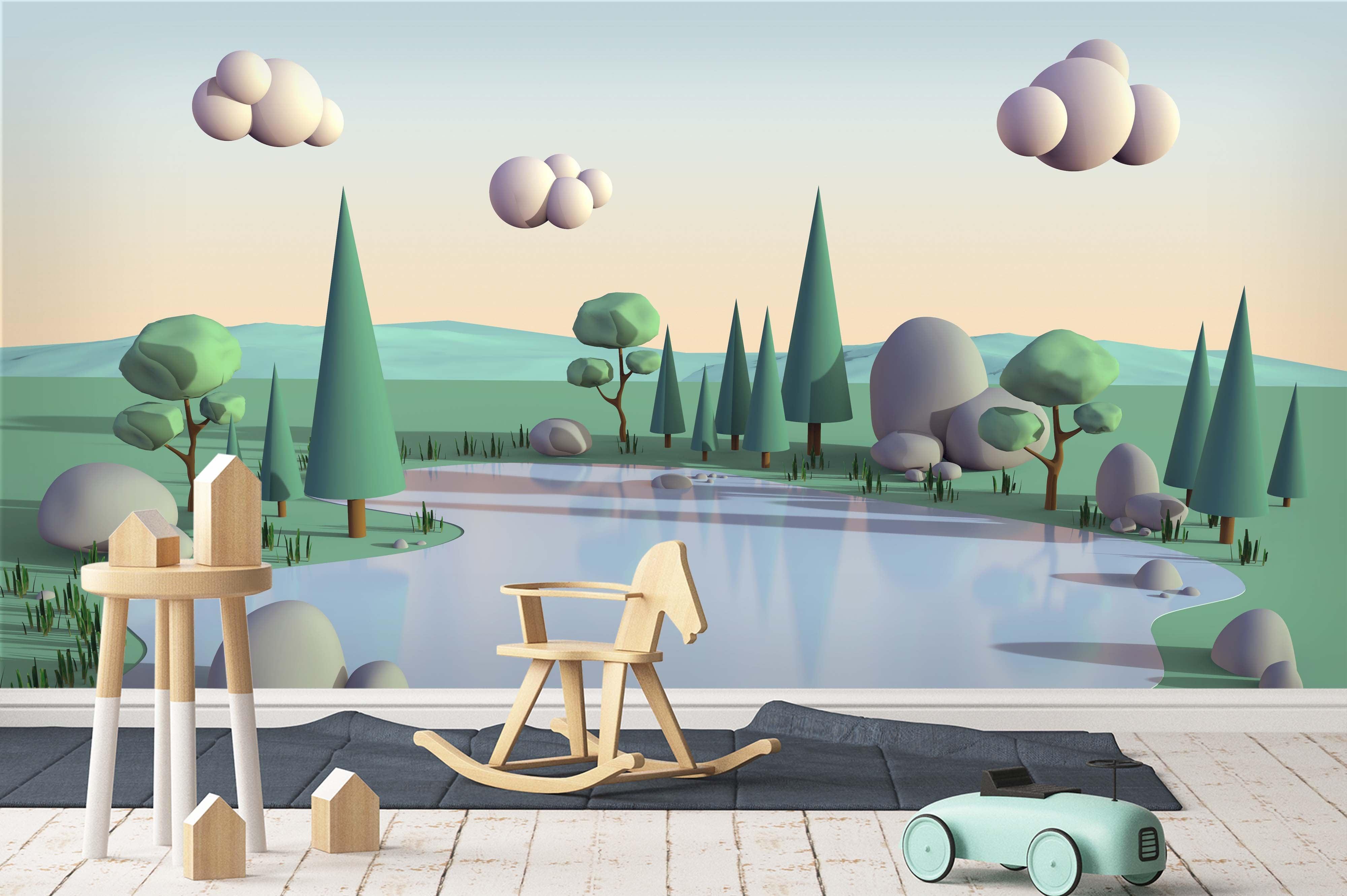 3D Abstract Grassland Lake Wall Mural Wallpaper 13- Jess Art Decoration