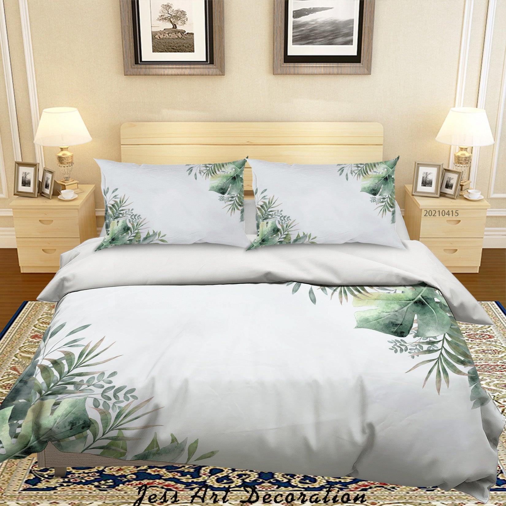 3D Watercolor Green Leaf Quilt Cover Set Bedding Set Duvet Cover Pillowcases 112- Jess Art Decoration