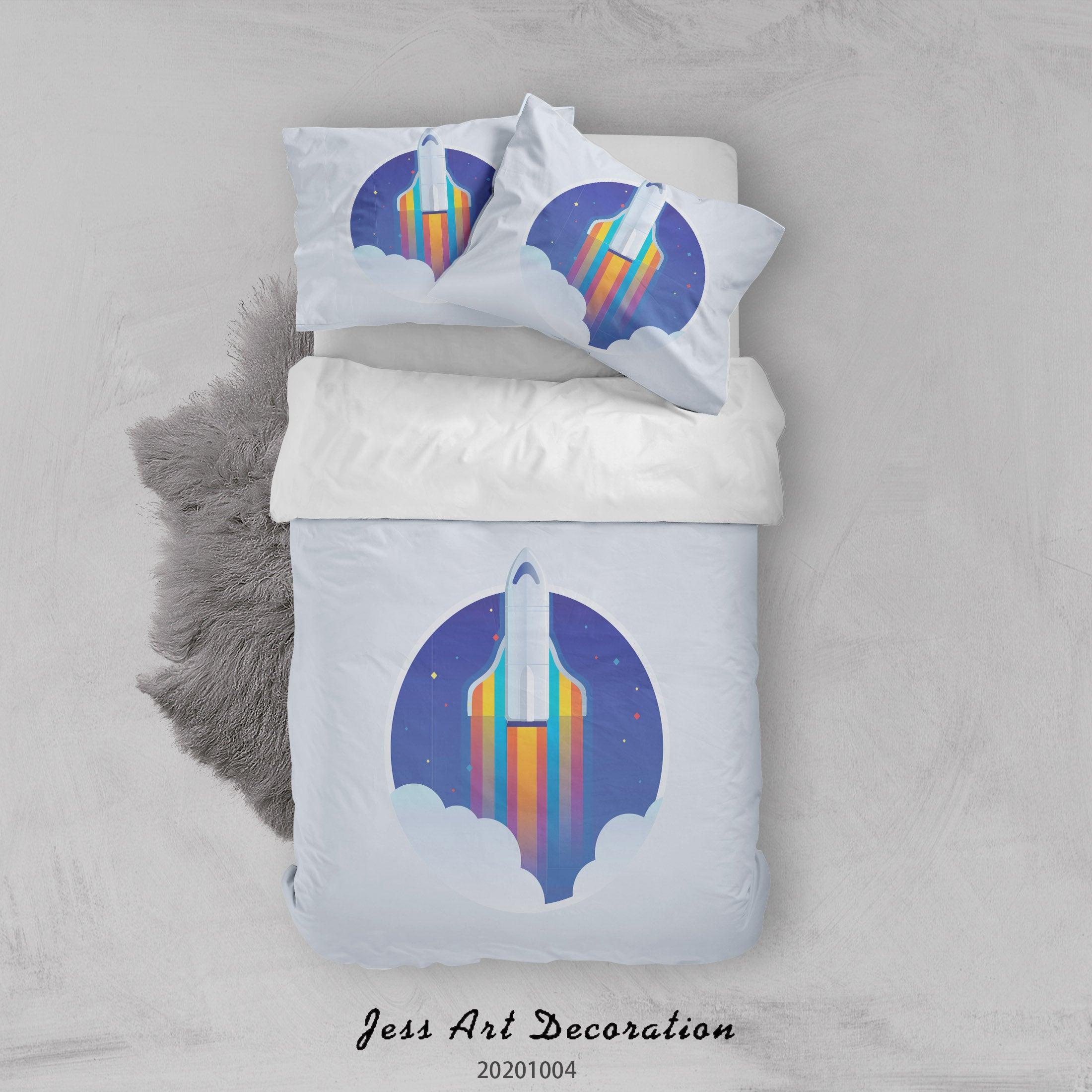 3D Planet Rocket Astronaut Spaceship Quilt Cover Set Bedding Set Duvet Cover Pillowcases WJ 9350- Jess Art Decoration