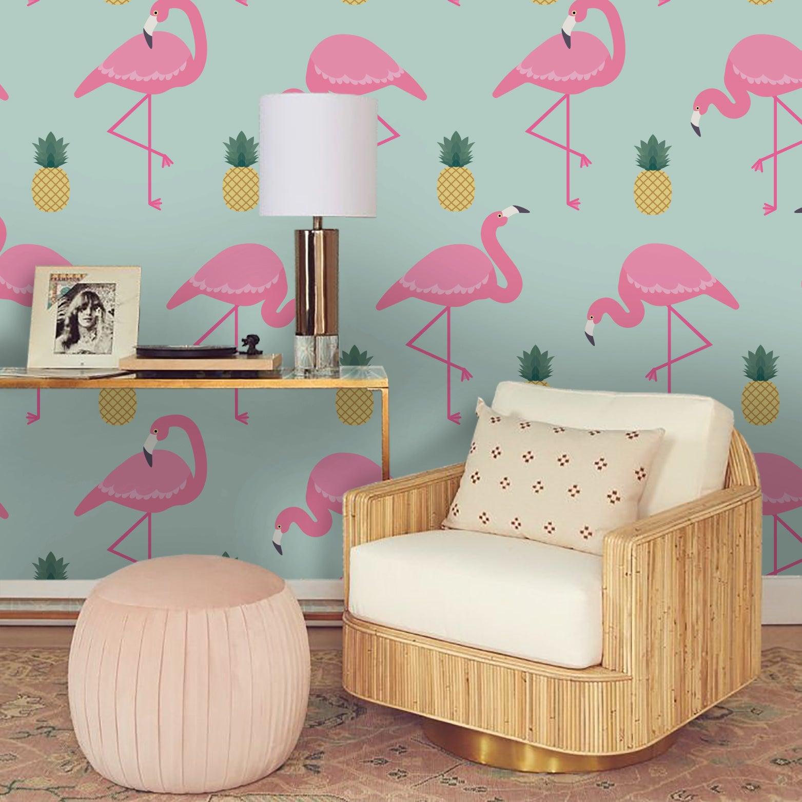 3D Flamingo Pineapple Wall Mural Wallpaper 5- Jess Art Decoration