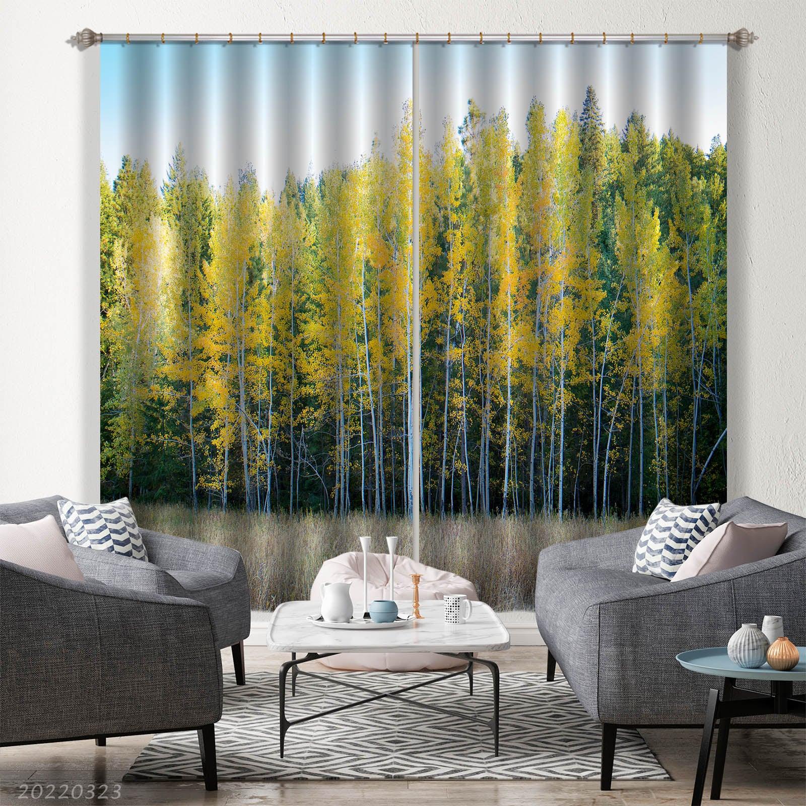 3D Woods Yellow Leaf Meadow Landscape Curtains and Drapes GD 2721- Jess Art Decoration