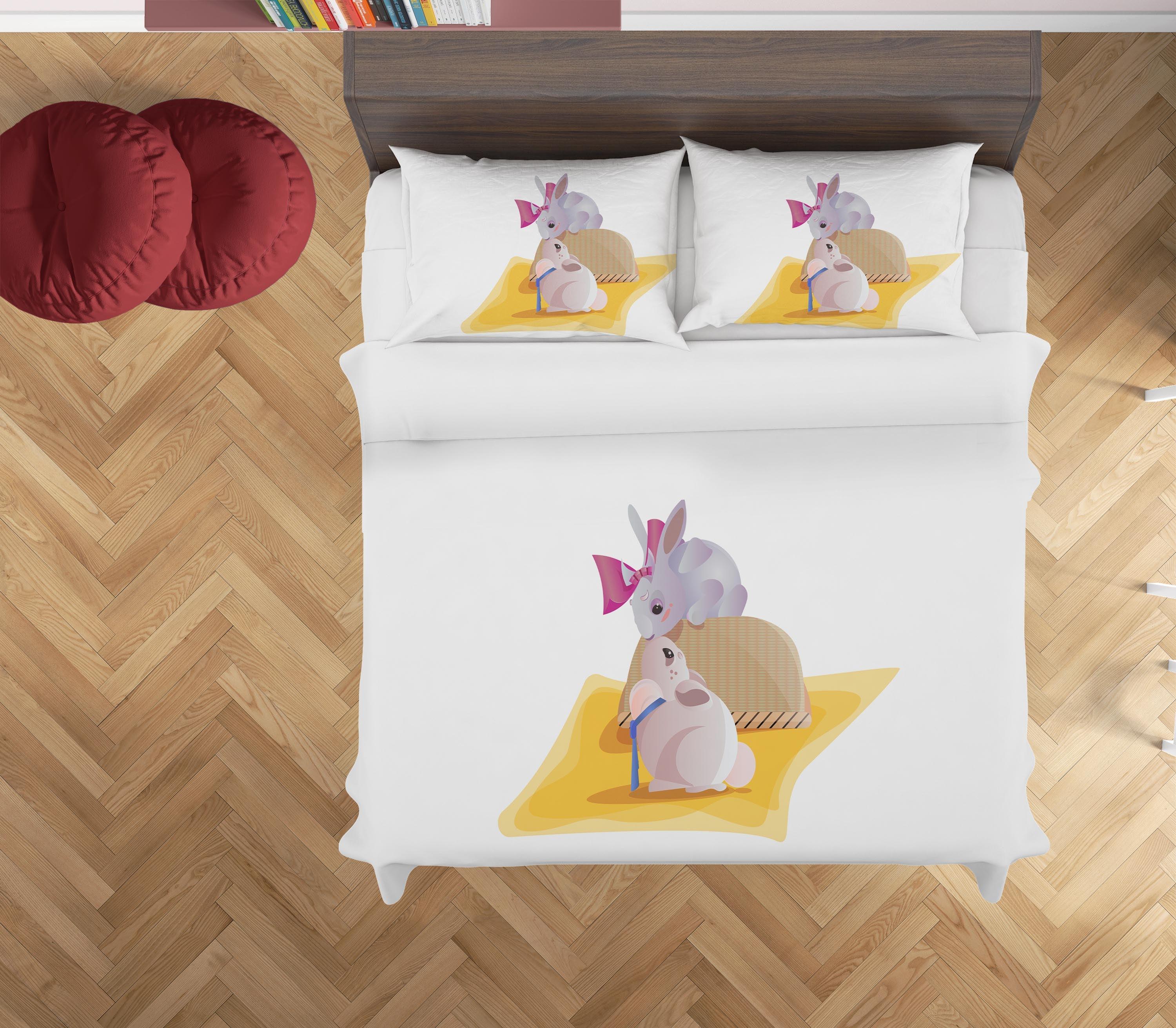 3D White Rabbit Quilt Cover Set Bedding Set Duvet Cover Pillowcases SF27- Jess Art Decoration