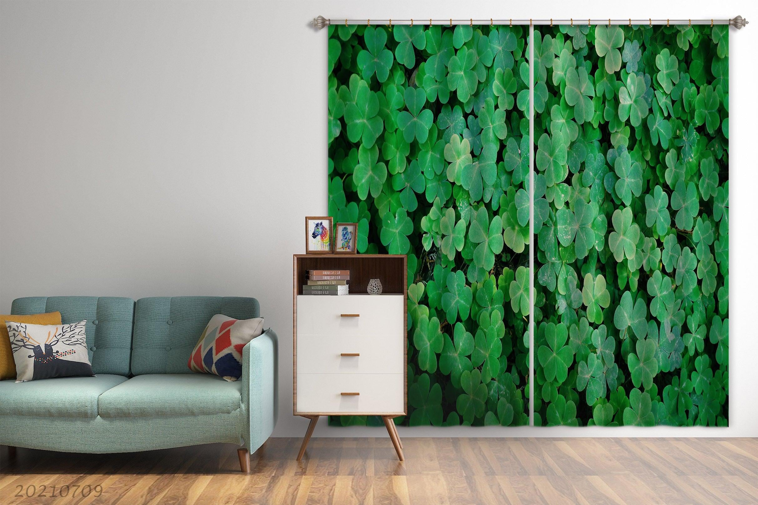 3D Clover Green Plant Leaf Curtains and Drapes LQH 77- Jess Art Decoration