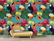 3D Hand Sketching Bird Floral Tropical Fruity  Wall Mural Wallpaper LXL 700- Jess Art Decoration