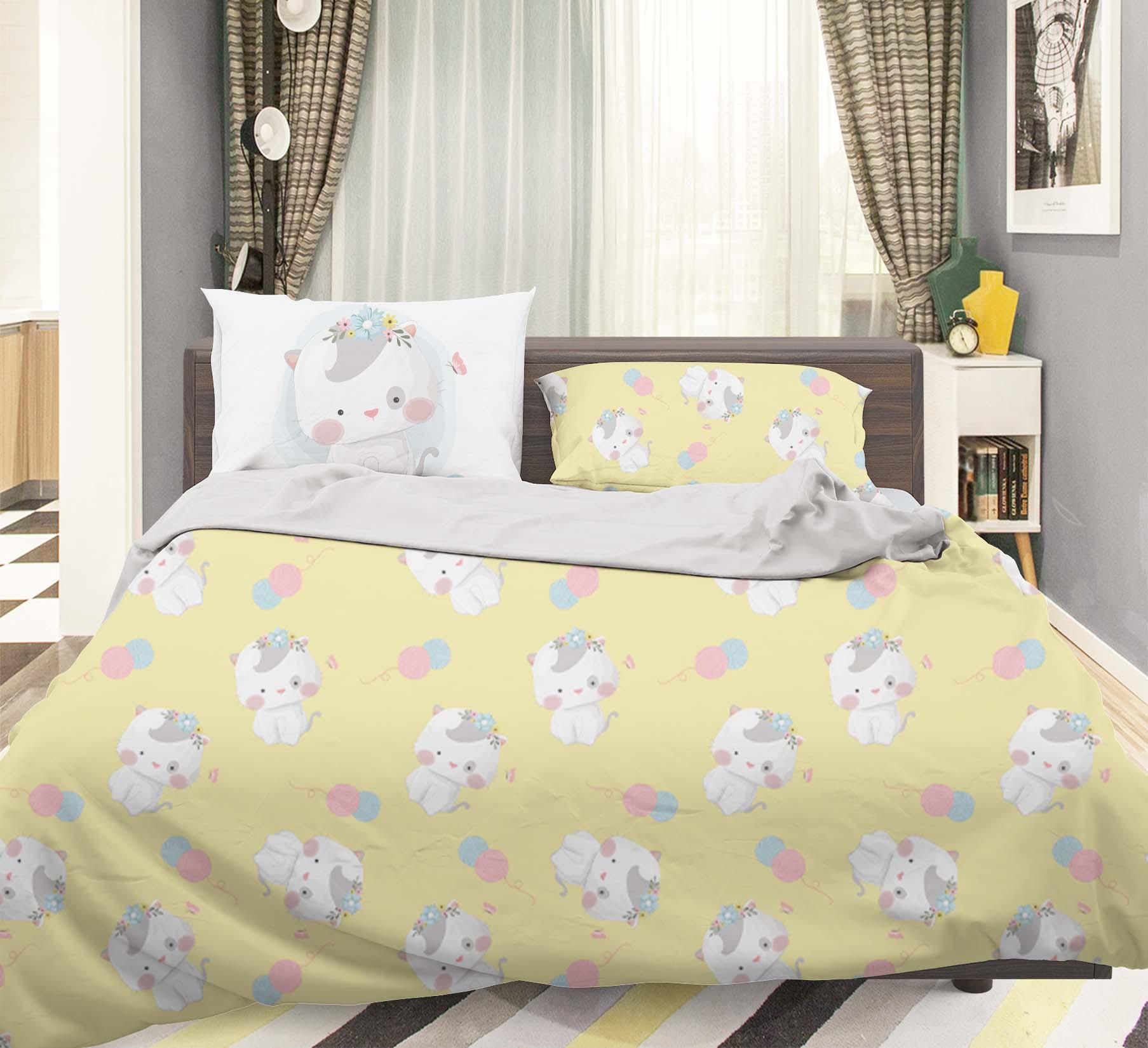 3D Yellow Cat Kitty Balloon Quilt Cover Set Bedding Set Pillowcases 55- Jess Art Decoration