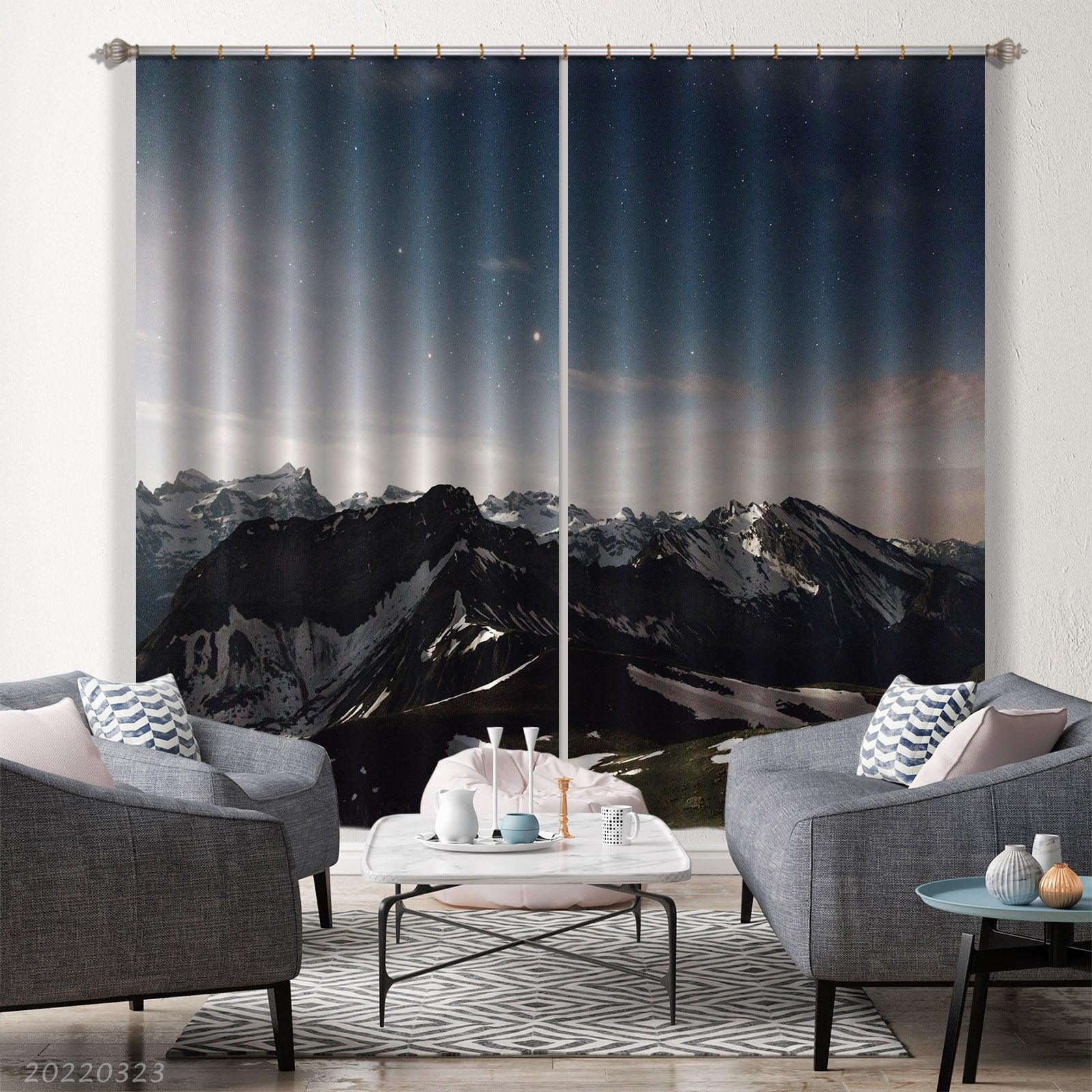 3D Peak Snow Stars Scenery Curtains and Drapes GD 2701- Jess Art Decoration