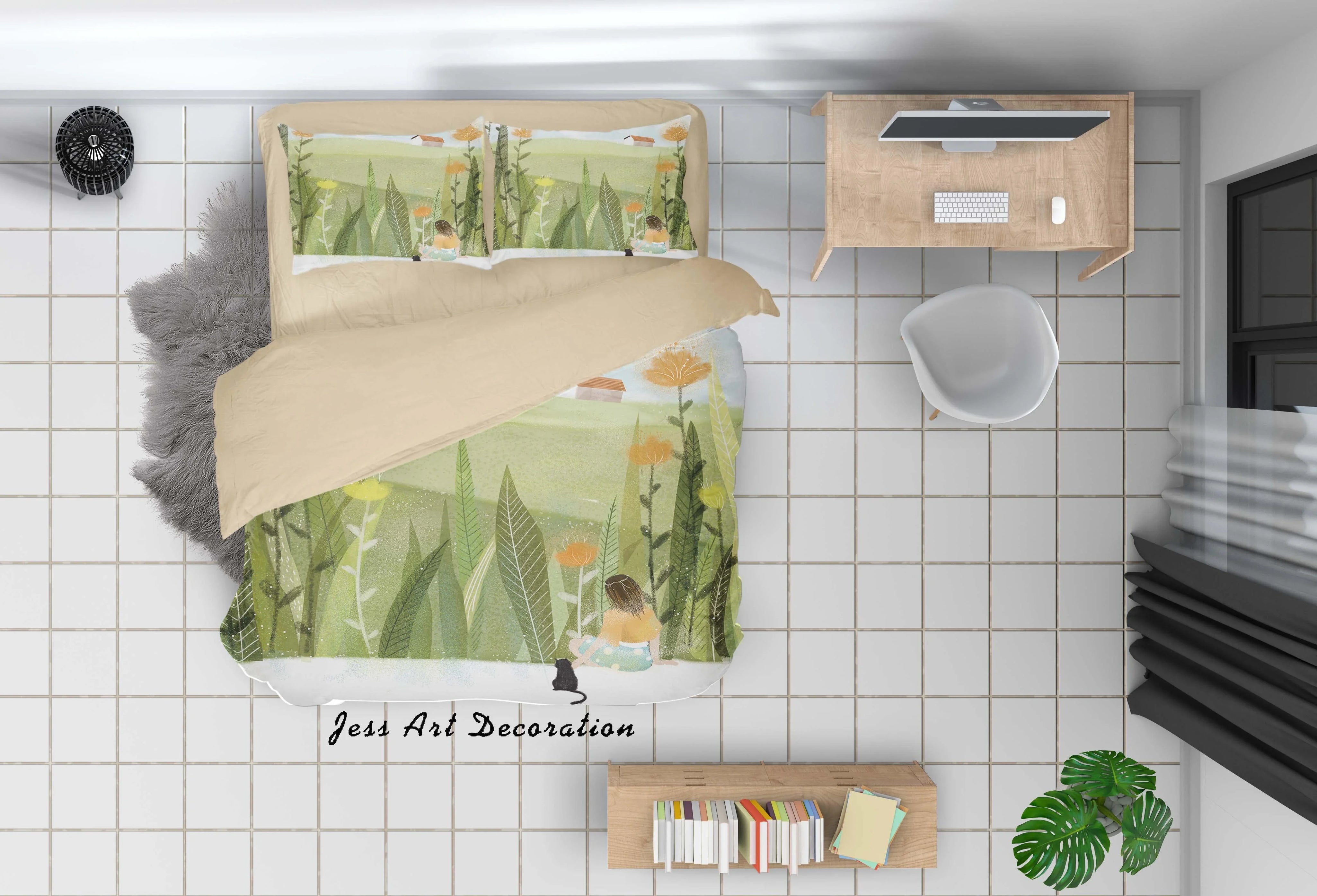 3D Girl Green House Painting Quilt Cover Set Bedding Set Duvet Cover Pillowcases A457 LQH- Jess Art Decoration