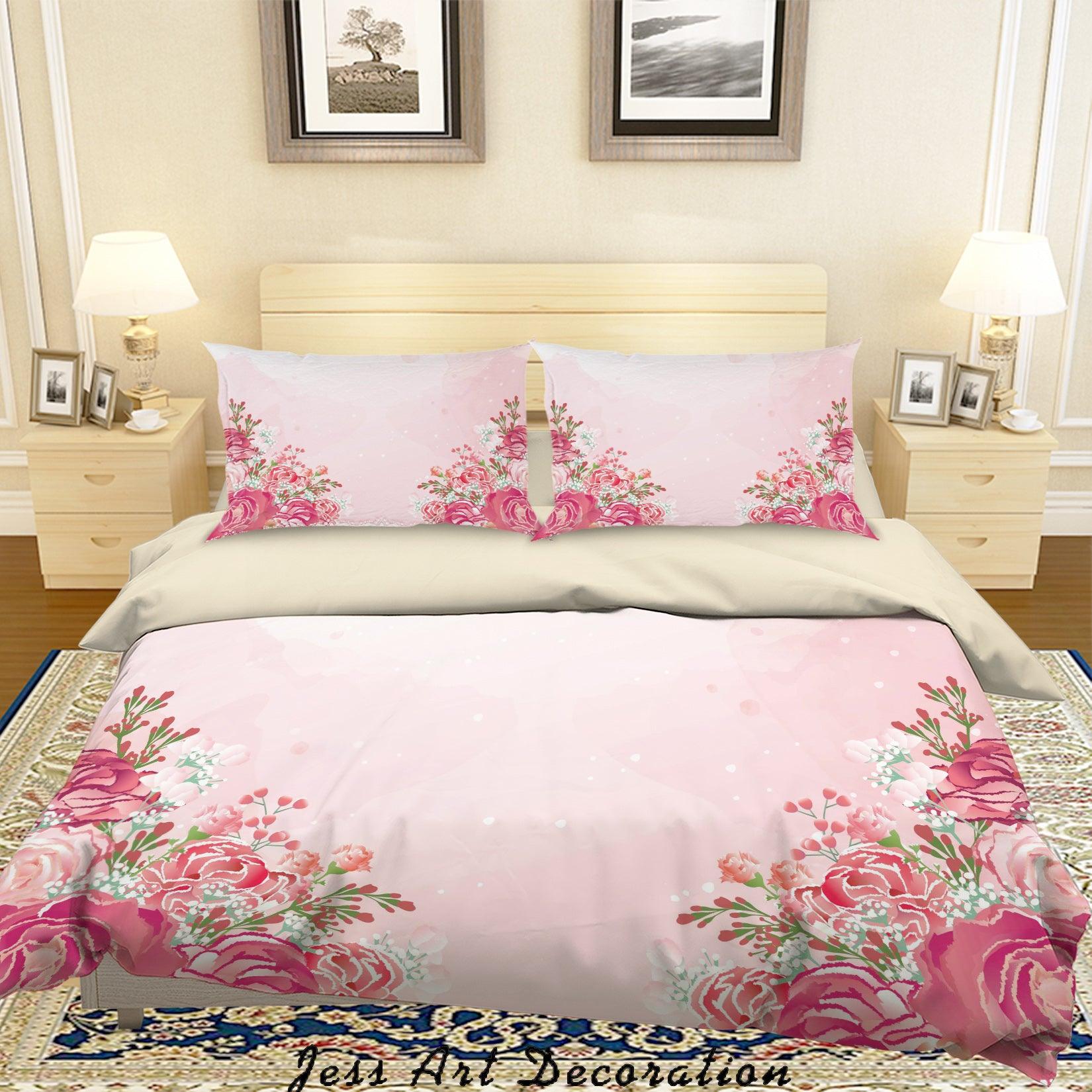 3D Watercolor Pink Flowers Quilt Cover Set Bedding Set Duvet Cover Pillowcases A324 LQH- Jess Art Decoration